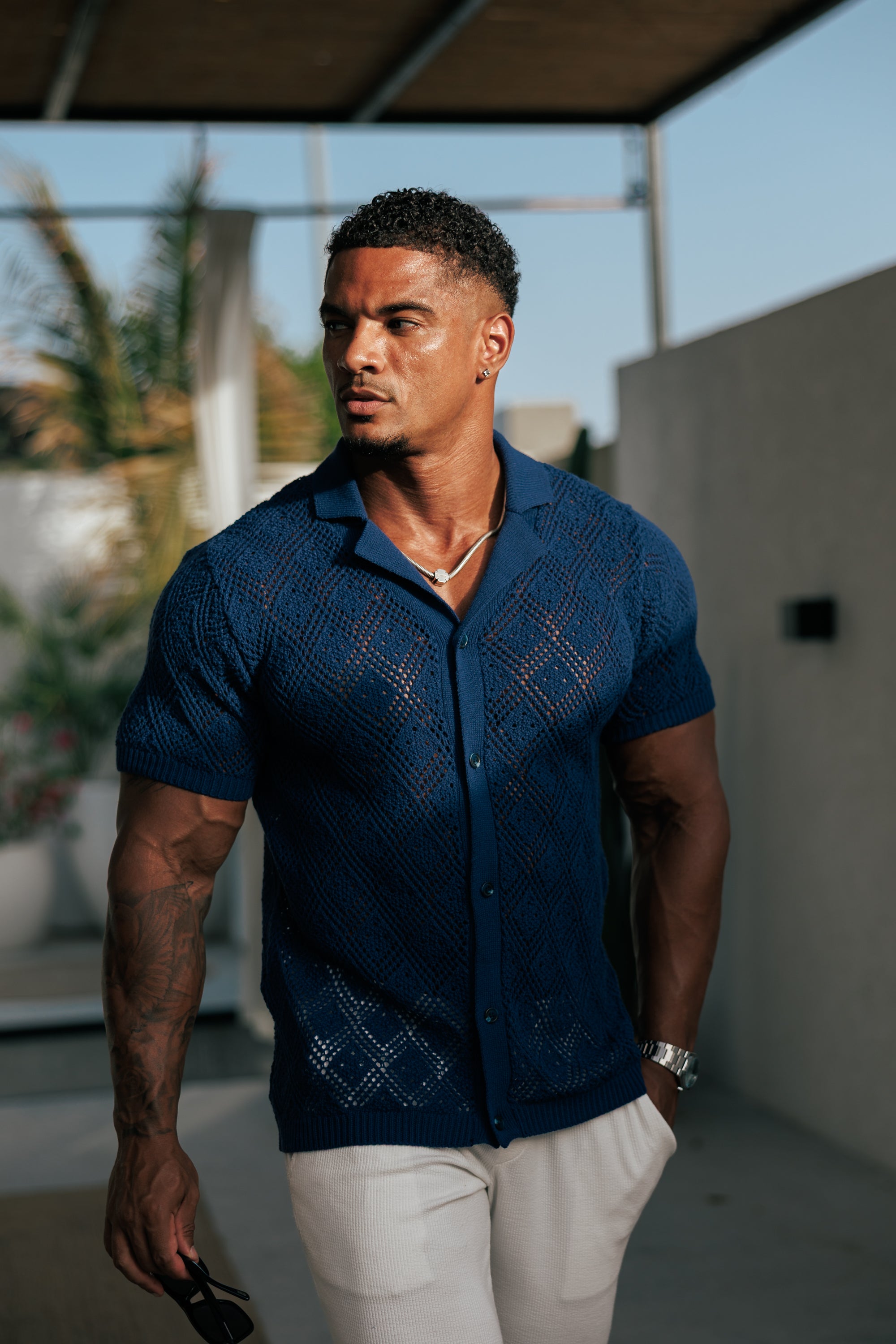 Crochet Shirt Caribbean Blue Short Sleeve - FSJ079