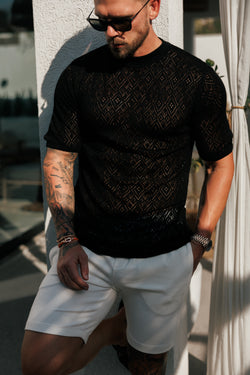 Father Sons Crochet Crew T-Shirt Black Short Sleeve - FSJ085