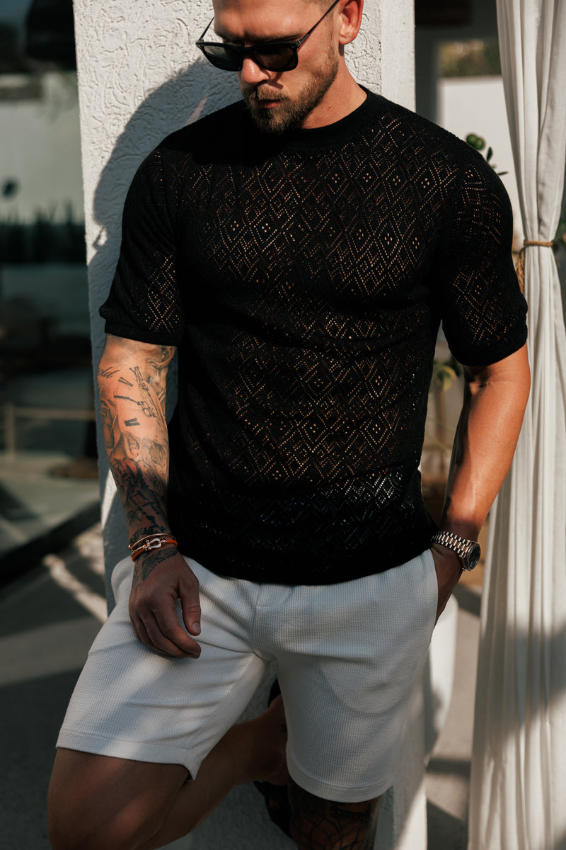 Father Sons Crochet Crew T-Shirt Black Short Sleeve - FSJ085