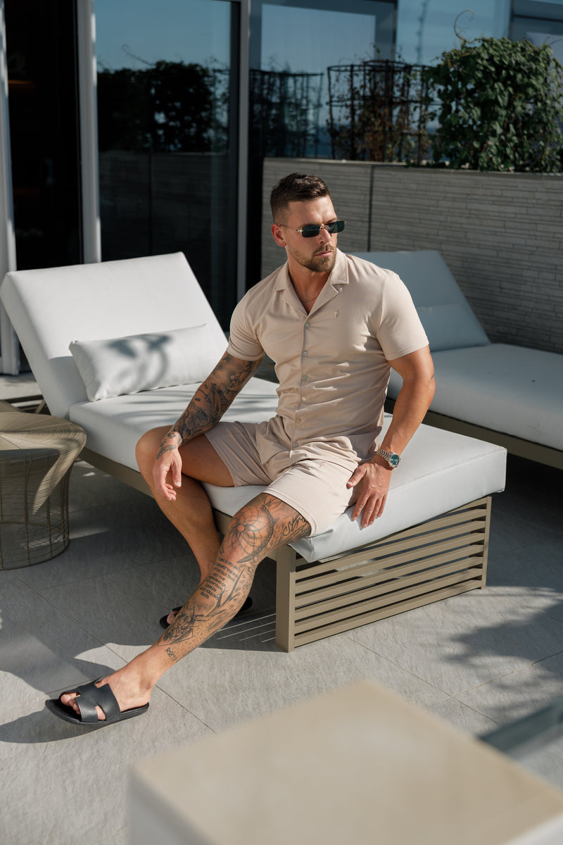 Father Sons Stretch Beige / Gold Pique Revere Shirt Short Sleeve - FSH1075
