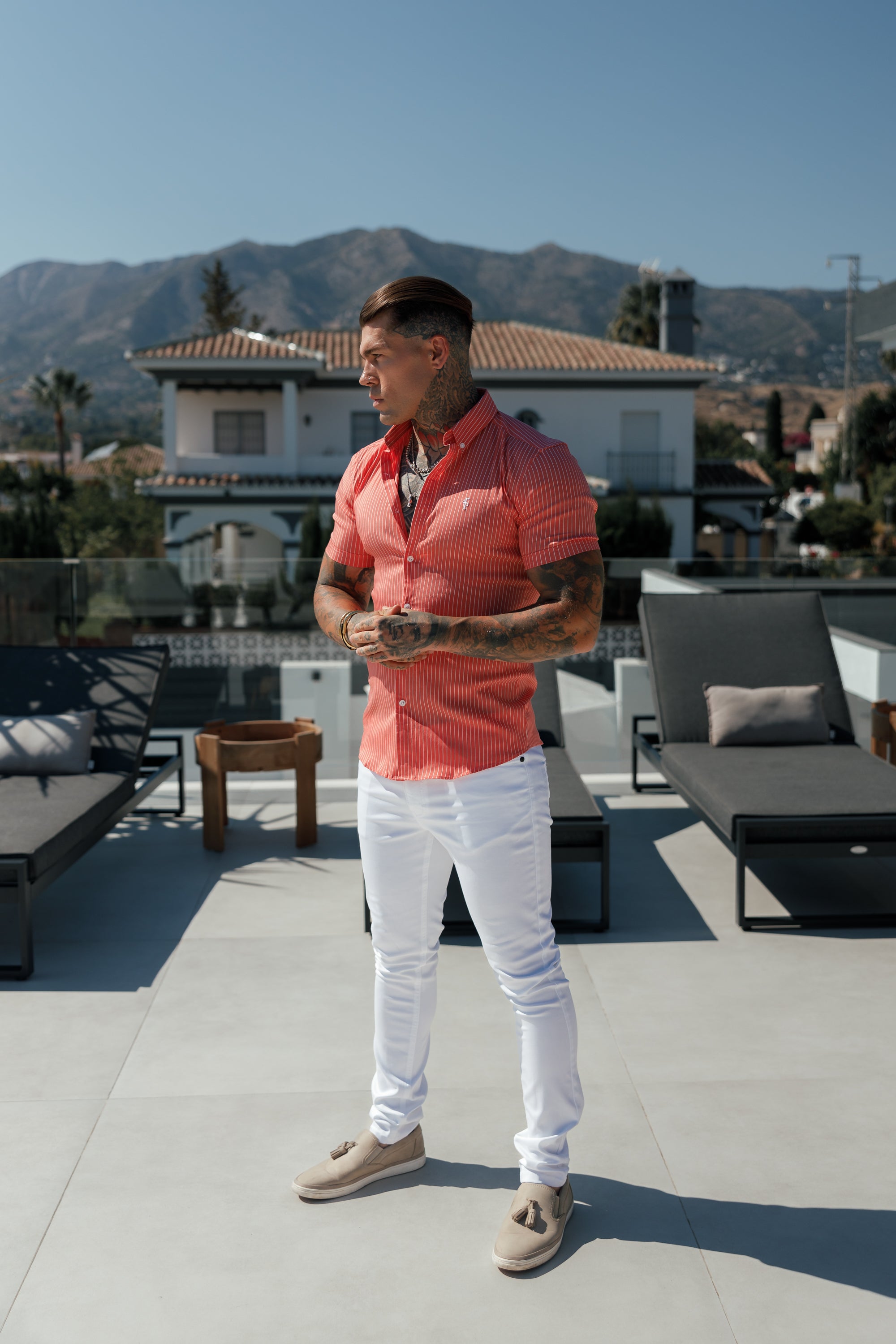 Father Sons Slim Stretch White Sateen Pants - FSH529
