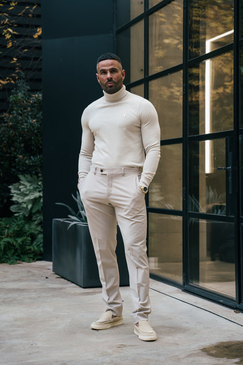 FS Beige Roll Neck Knitted Jumper With FS Branding -  FSN204