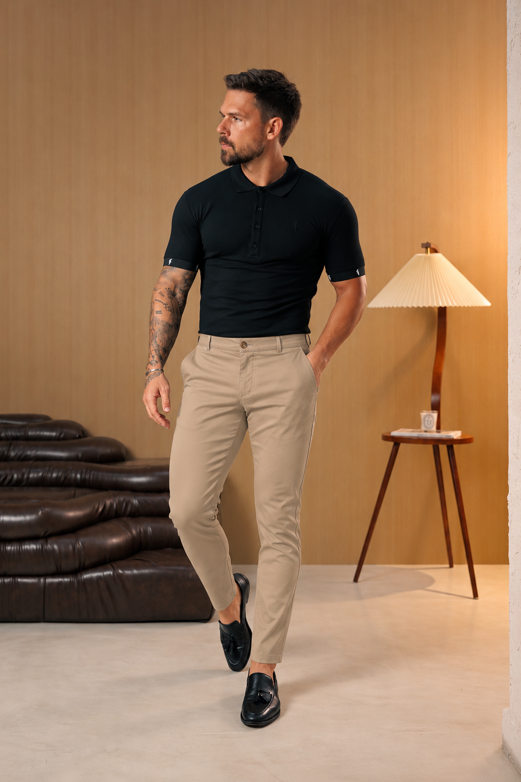 Light Beige Chino Trousers With Belt Loops - FSH1662