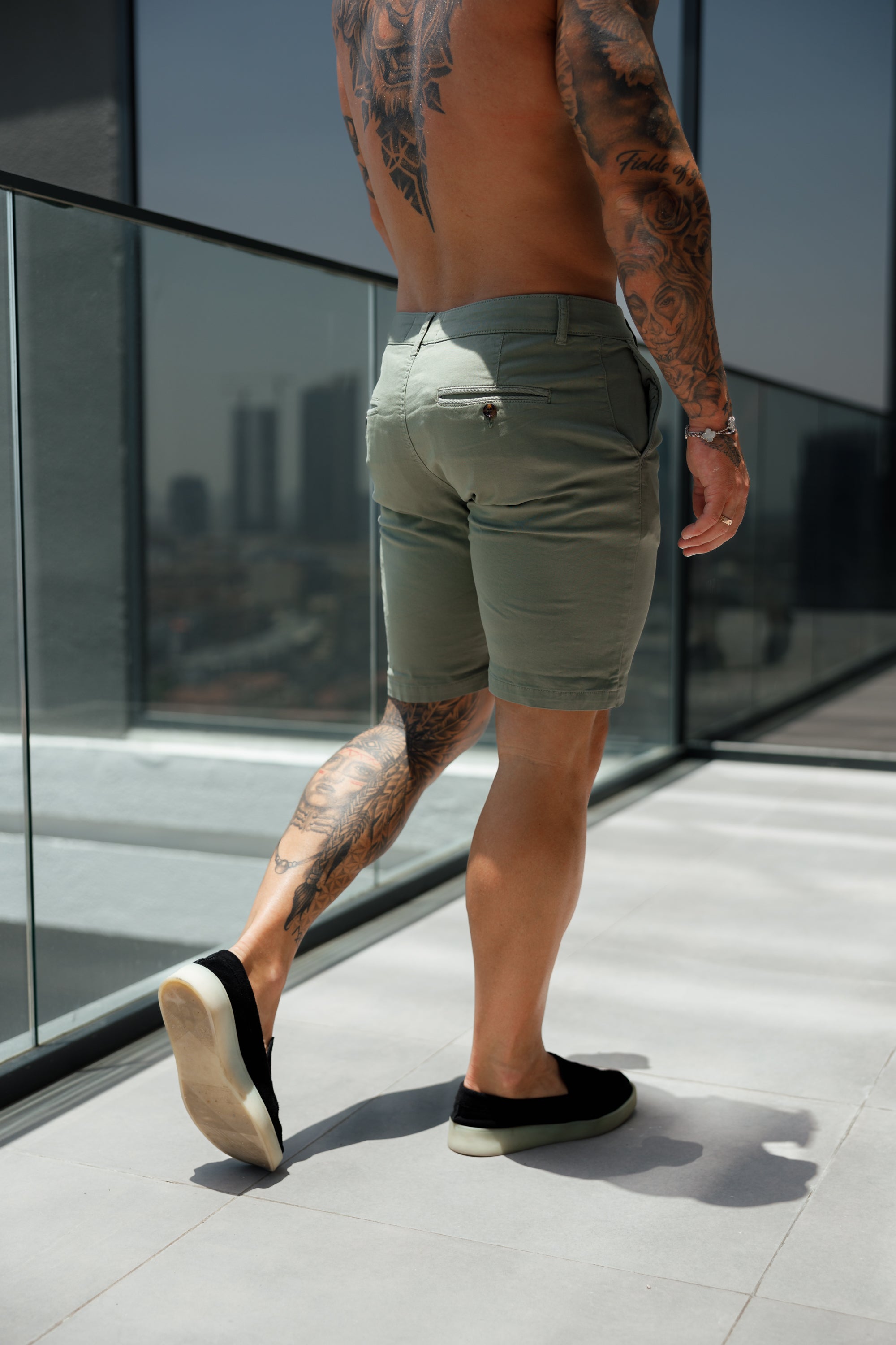 Slim Fit Olive Chino Shorts - FSH987