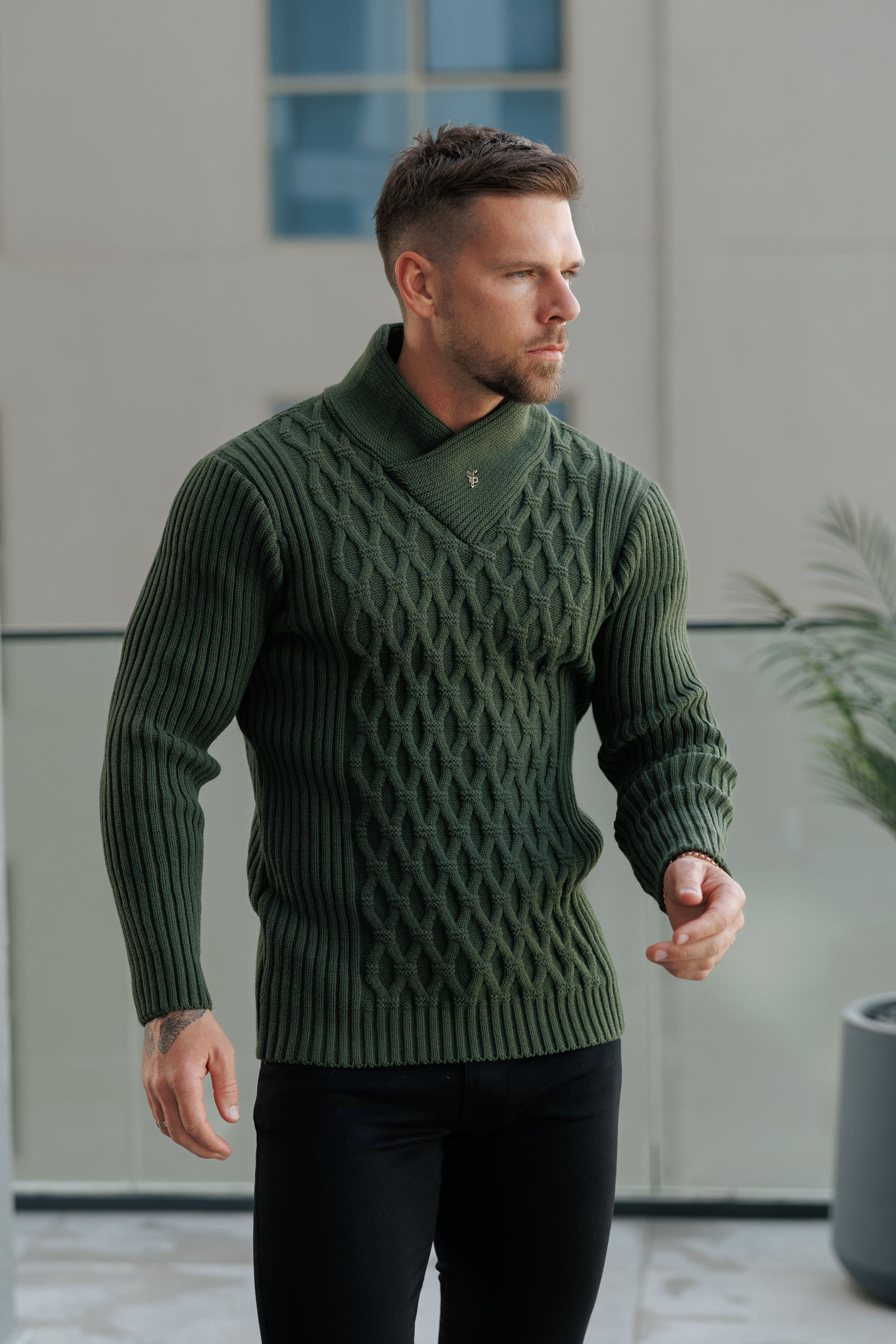 Father Sons Chunky Cable Knit Olive Sweater -  FSJ061