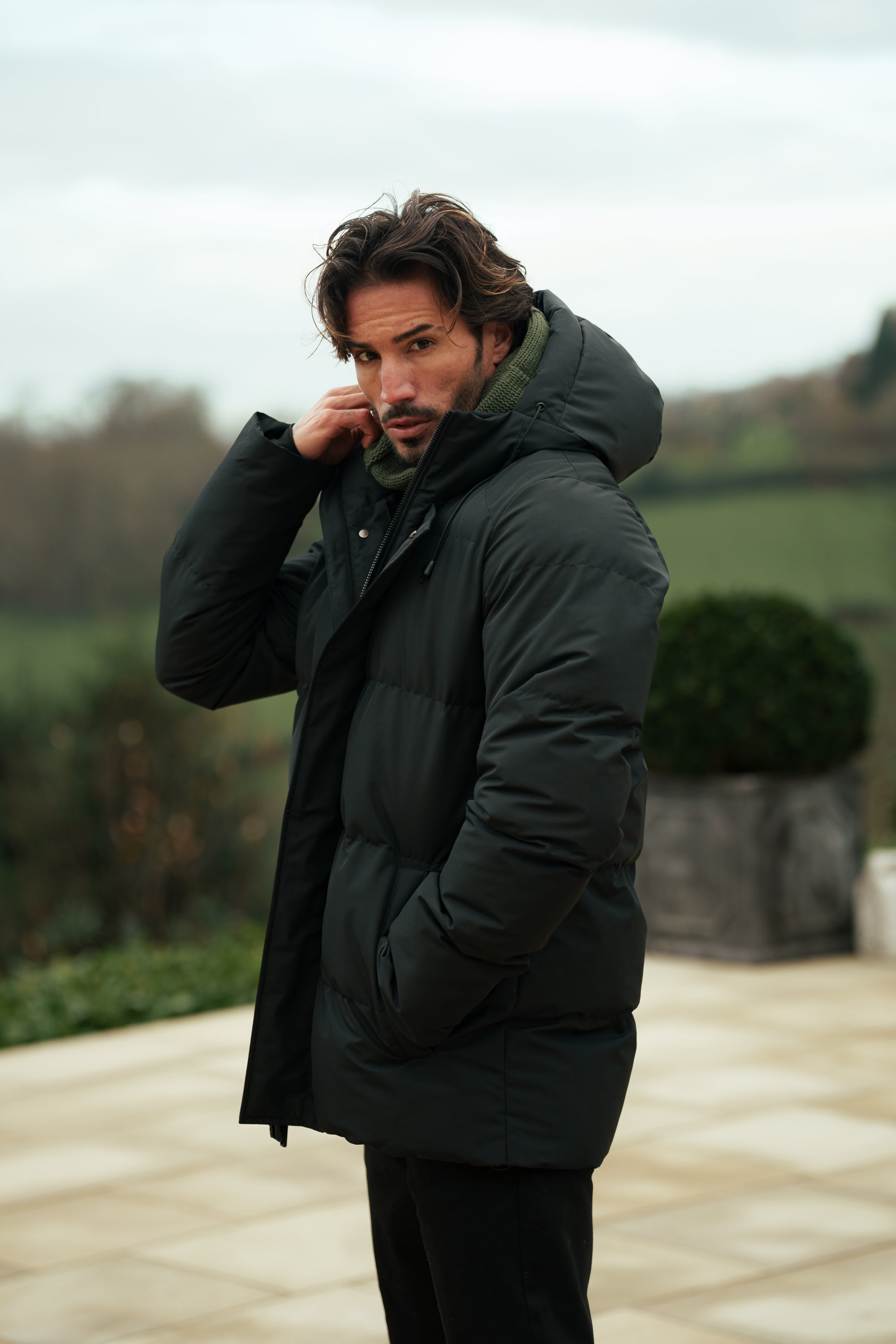Black Padded Coat with Hood - FSN234