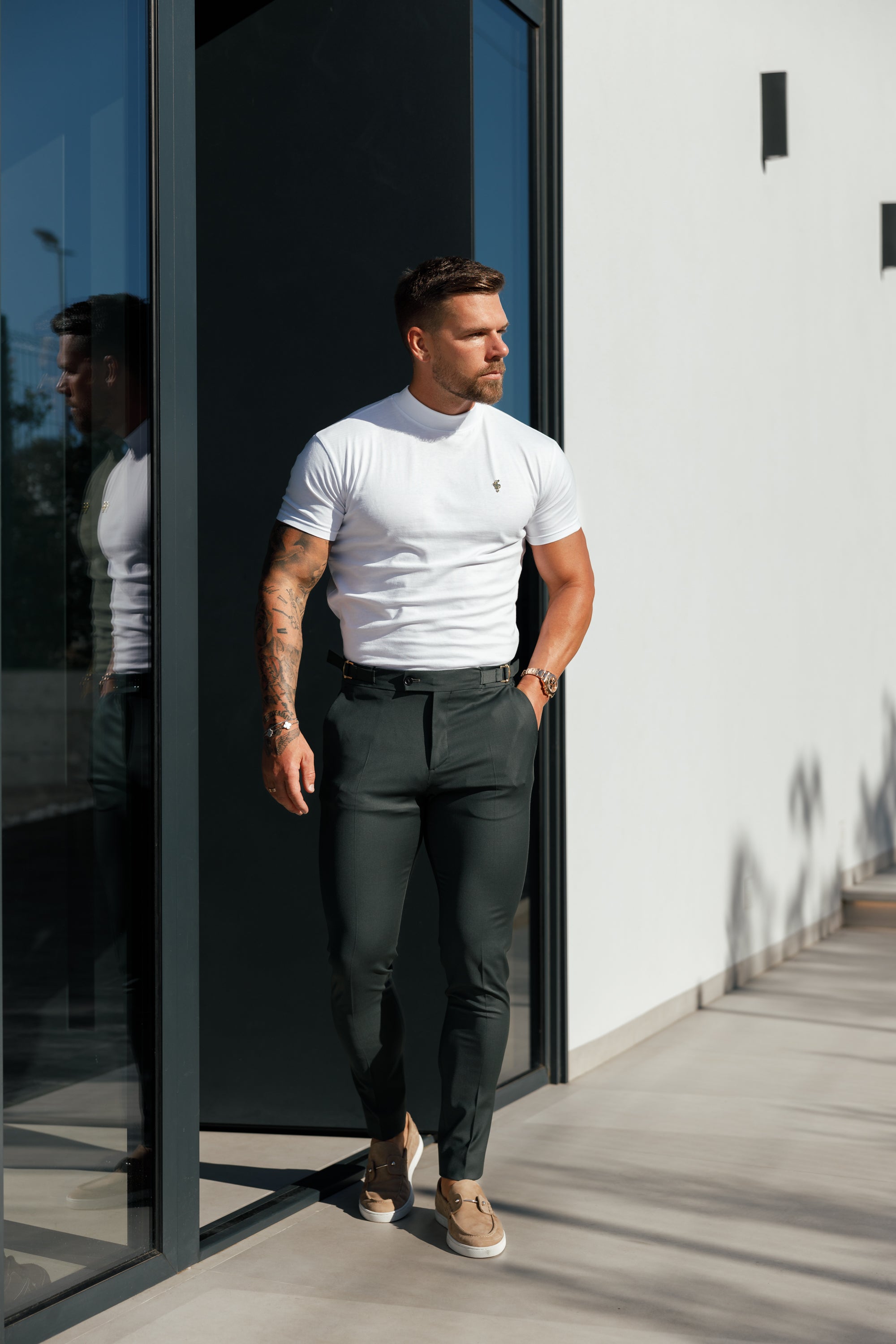 Father Sons Slim Formal Deep Green Stretch Pants with Side Adjusters - FST032