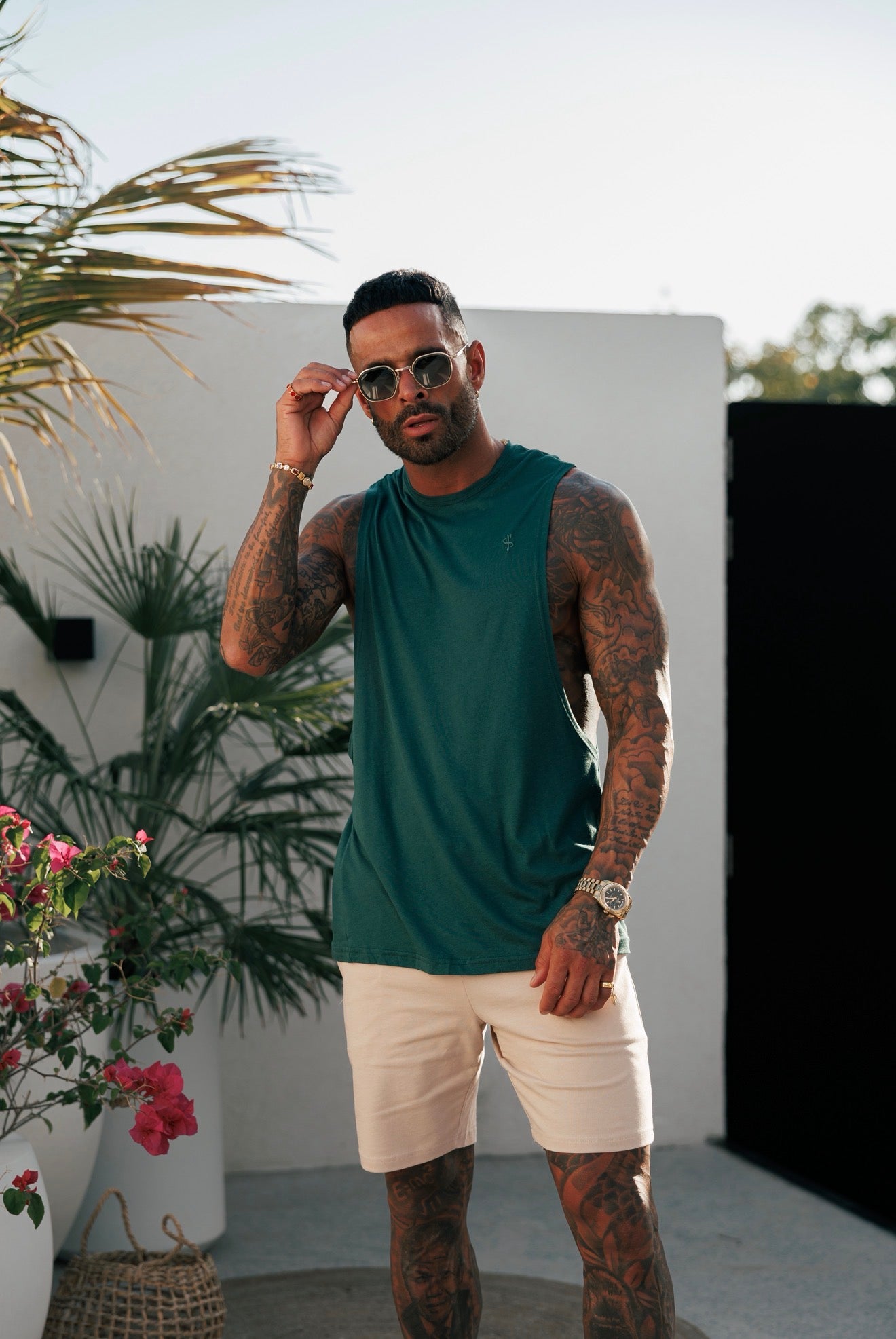 Classic Bamboo Dropped Armhole Forest Green Vest - FSH1489 (PRE ORDER 24TH JULY)