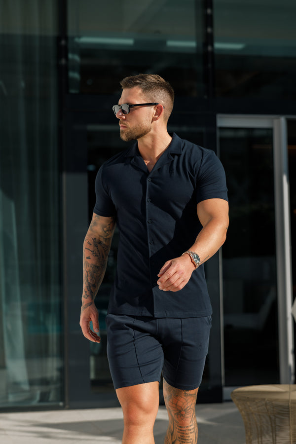 Father Sons Stretch Navy Pique Revere Shirt Short Sleeve - FSH1069