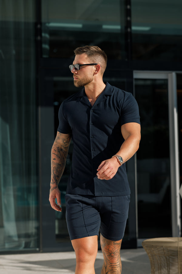 Father Sons Stretch Navy Pique Revere Shirt Short Sleeve - FSH1069  (PRE ORDER 11TH JUNE)
