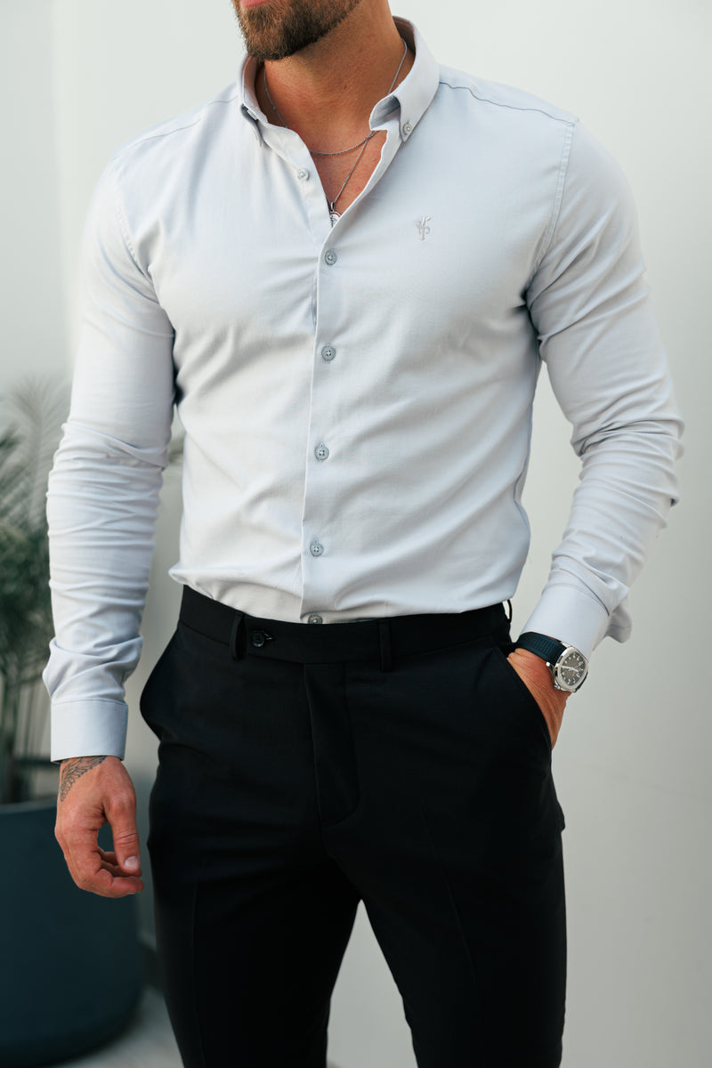 Father Sons Classic Stretch Oxford Long Sleeve Light Grey with Button Down Collar - FS1220