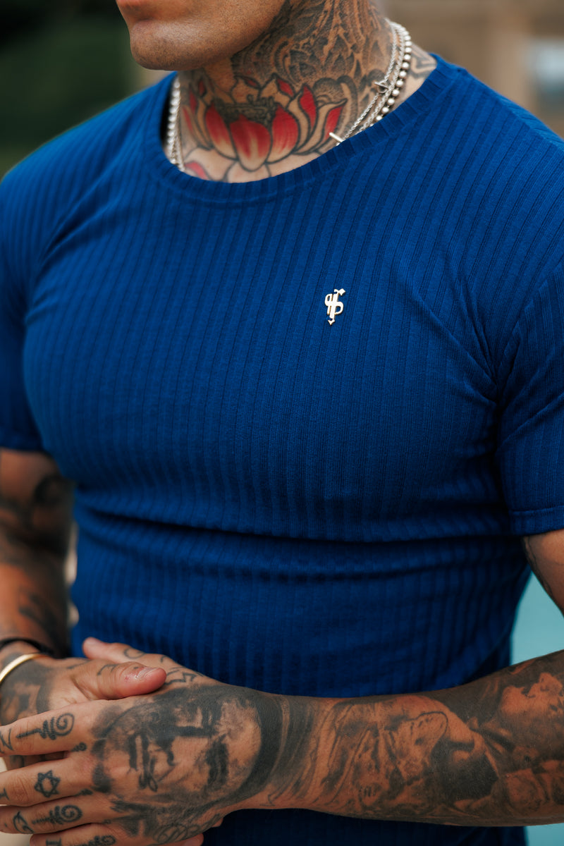 Father Sons Classic New Navy / Gold Ribbed Knit Super Slim Short Sleeve Crew - FSH1383