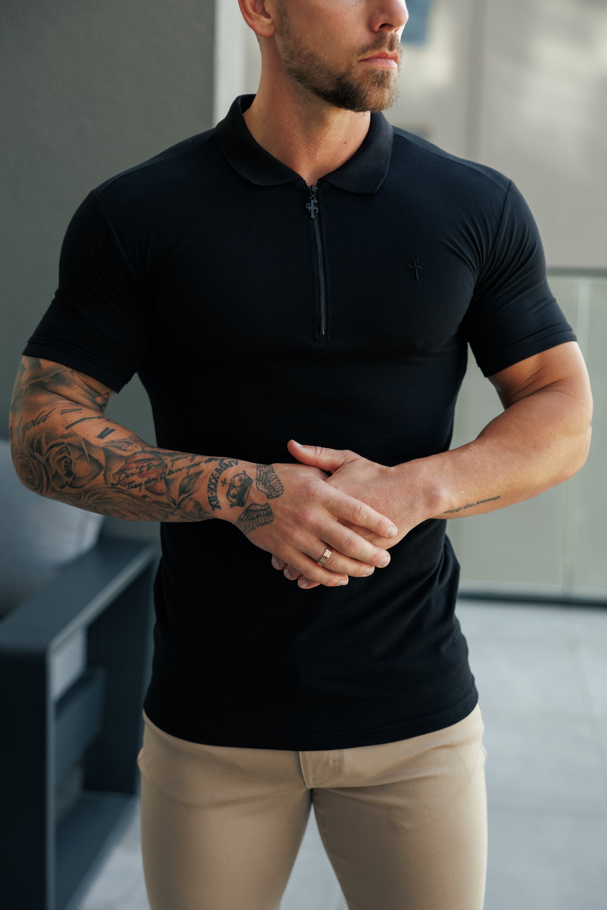 Classic Black Zipped Polo Shirt - FSH1228
