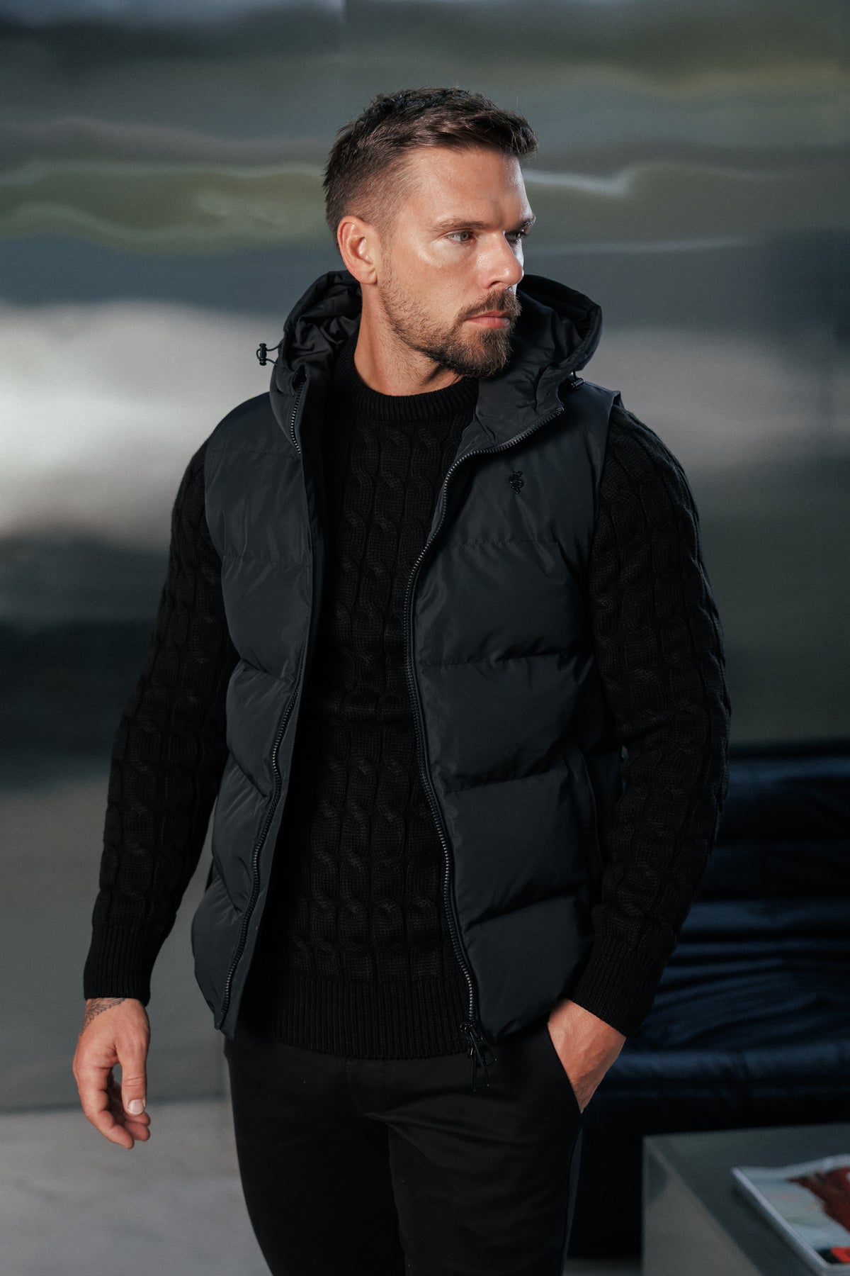 Black Padded Hooded Gilet - FSN235