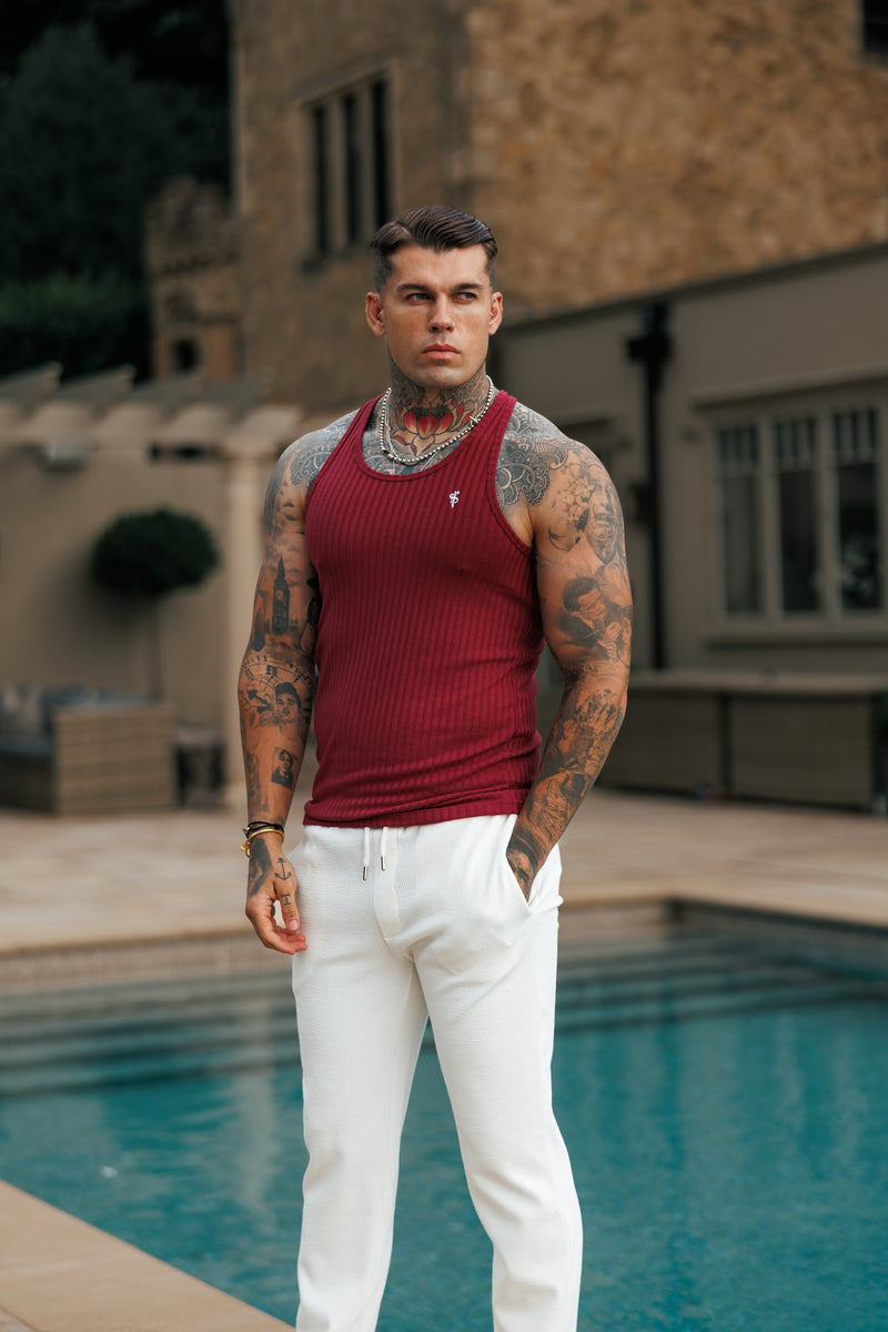 Father Sons Classic Burgundy / White Ribbed Knit Super Slim Vest - FSH1326