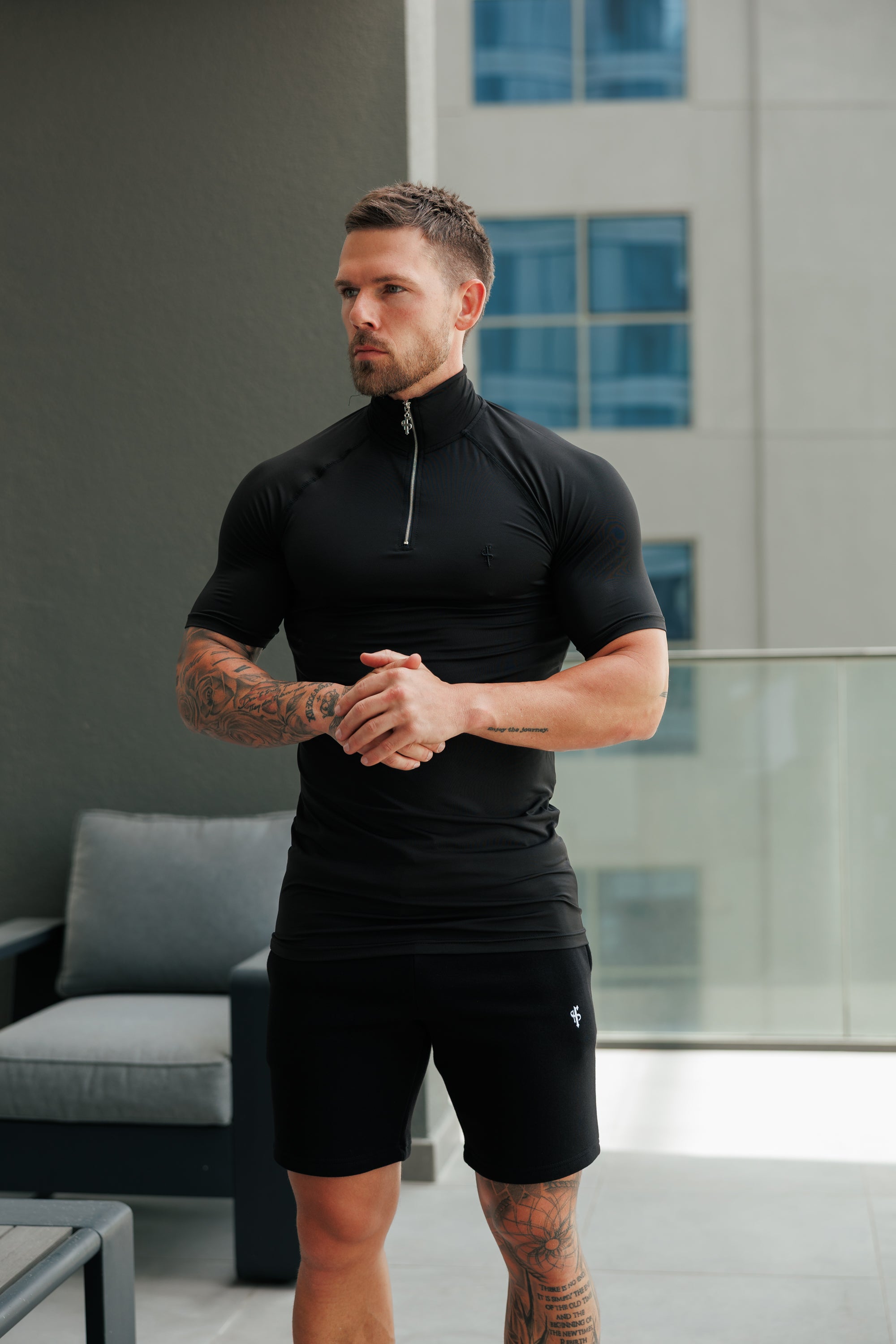 SS Black Half Zip Gym Top - FSH1311