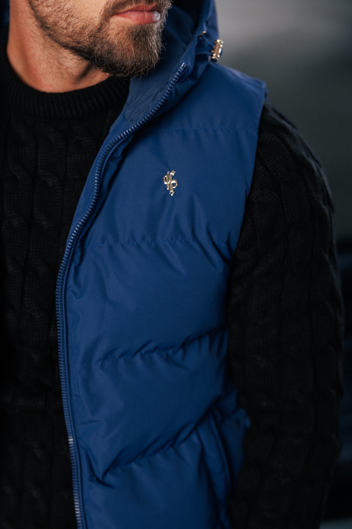Navy Padded Hooded Gilet - FSN242