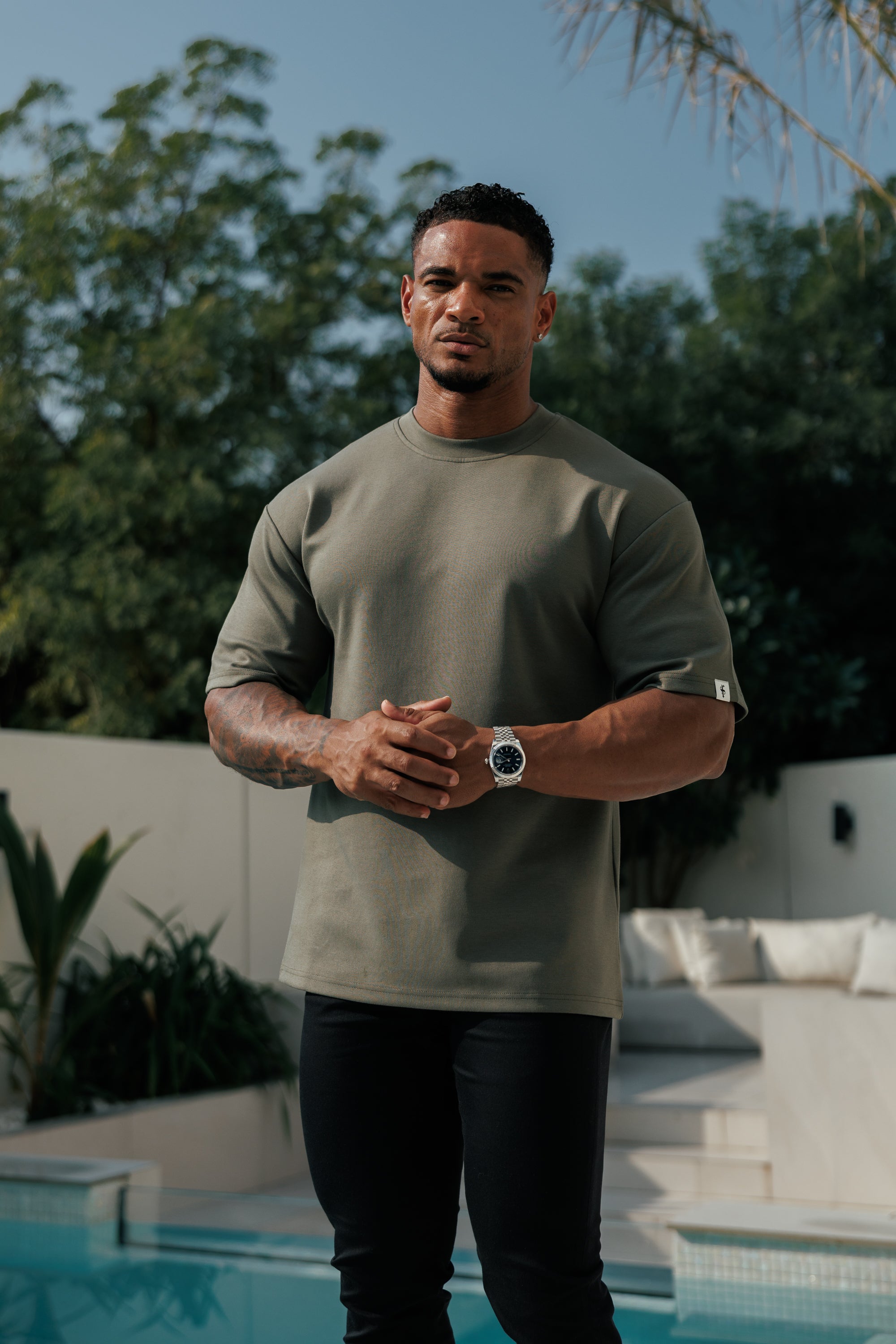 Classic Heavyweight Oversized Crew T Shirt Khaki - FSR041