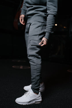 Father Sons Dark Grey Cargo Tracksuit Sweat Pants With Pockets, Cuffed Hem and FS Embroidery - FSH938