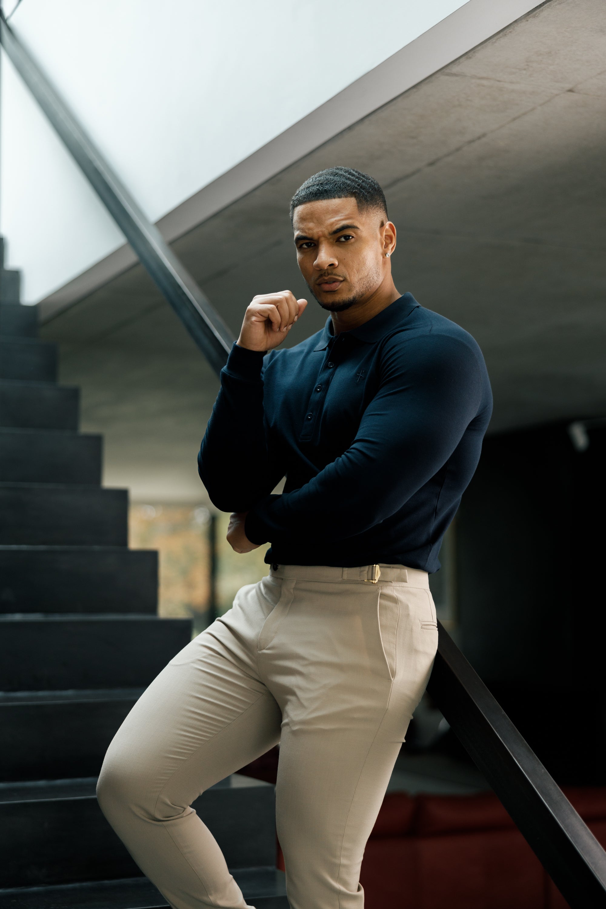 Classic Navy Tonal Polo Long Sleeve Shirt - FSH861