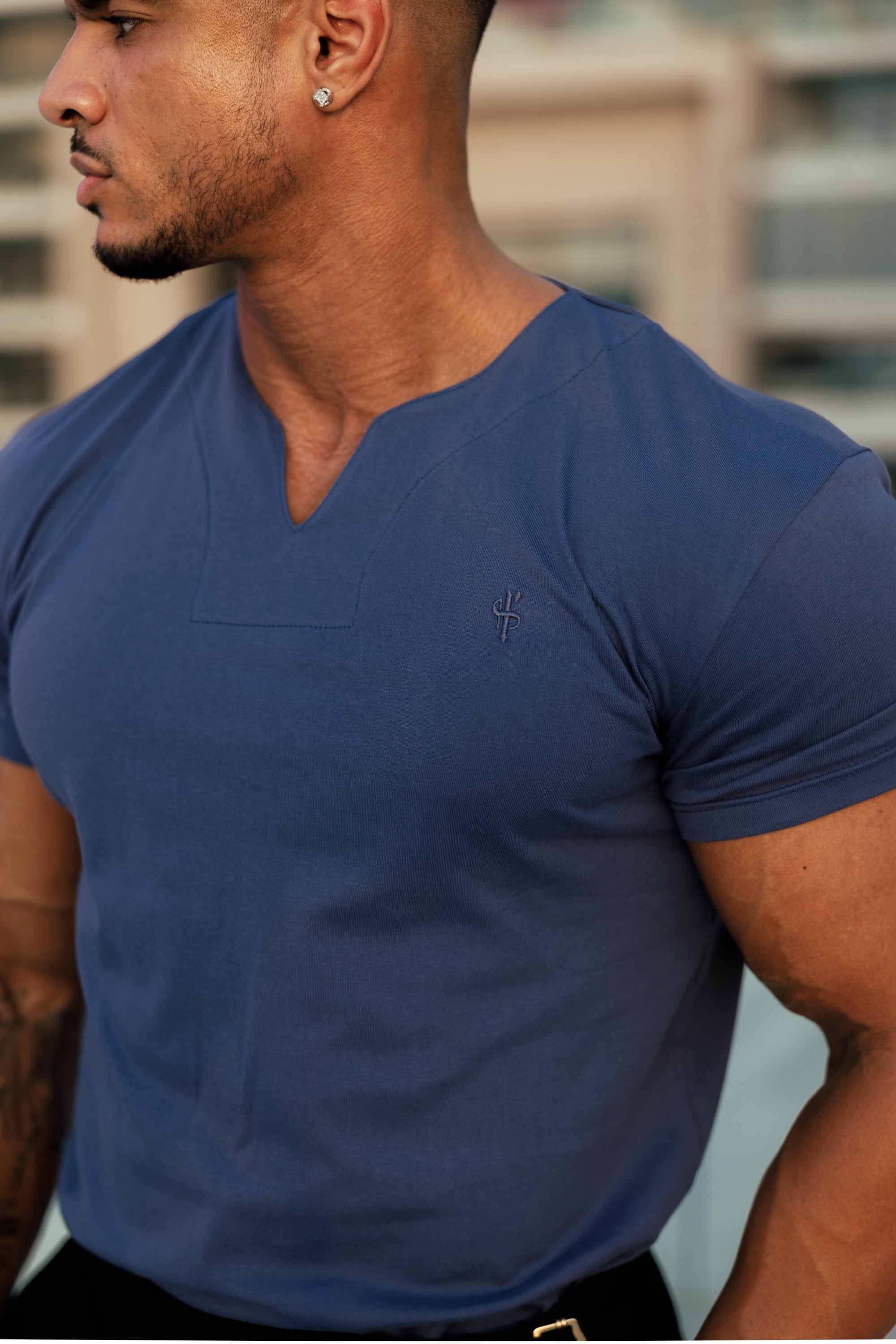 Advanced V Neck Crew Short Sleeve Navy - FSH1014