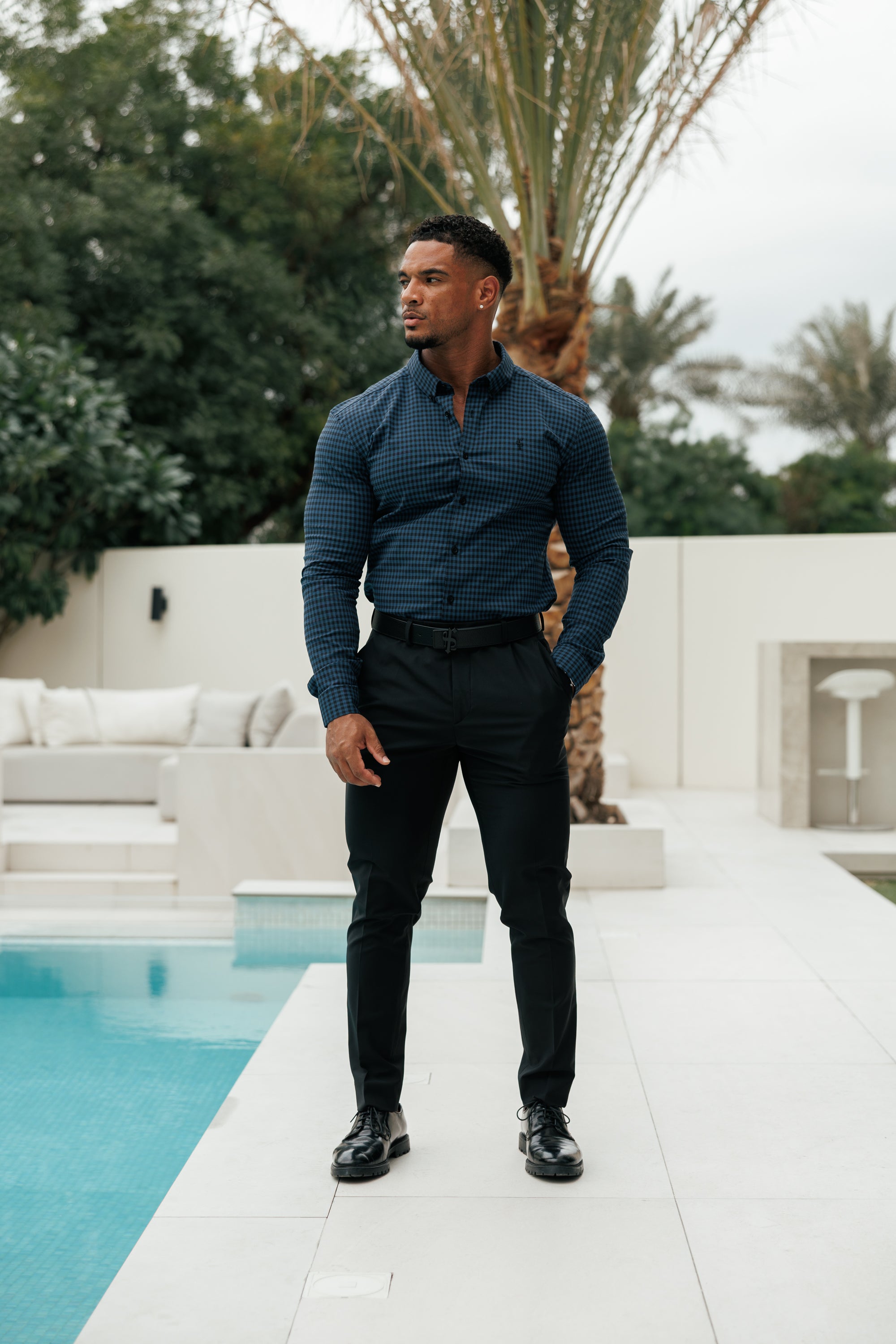 Super Slim Ultra Stretch Blue & Black Check - FS474