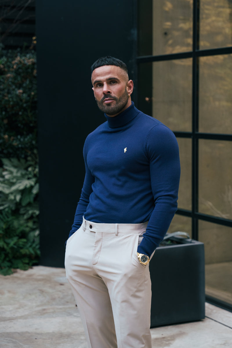FS Navy Roll Neck Knitted Jumper With FS Branding - FSN206