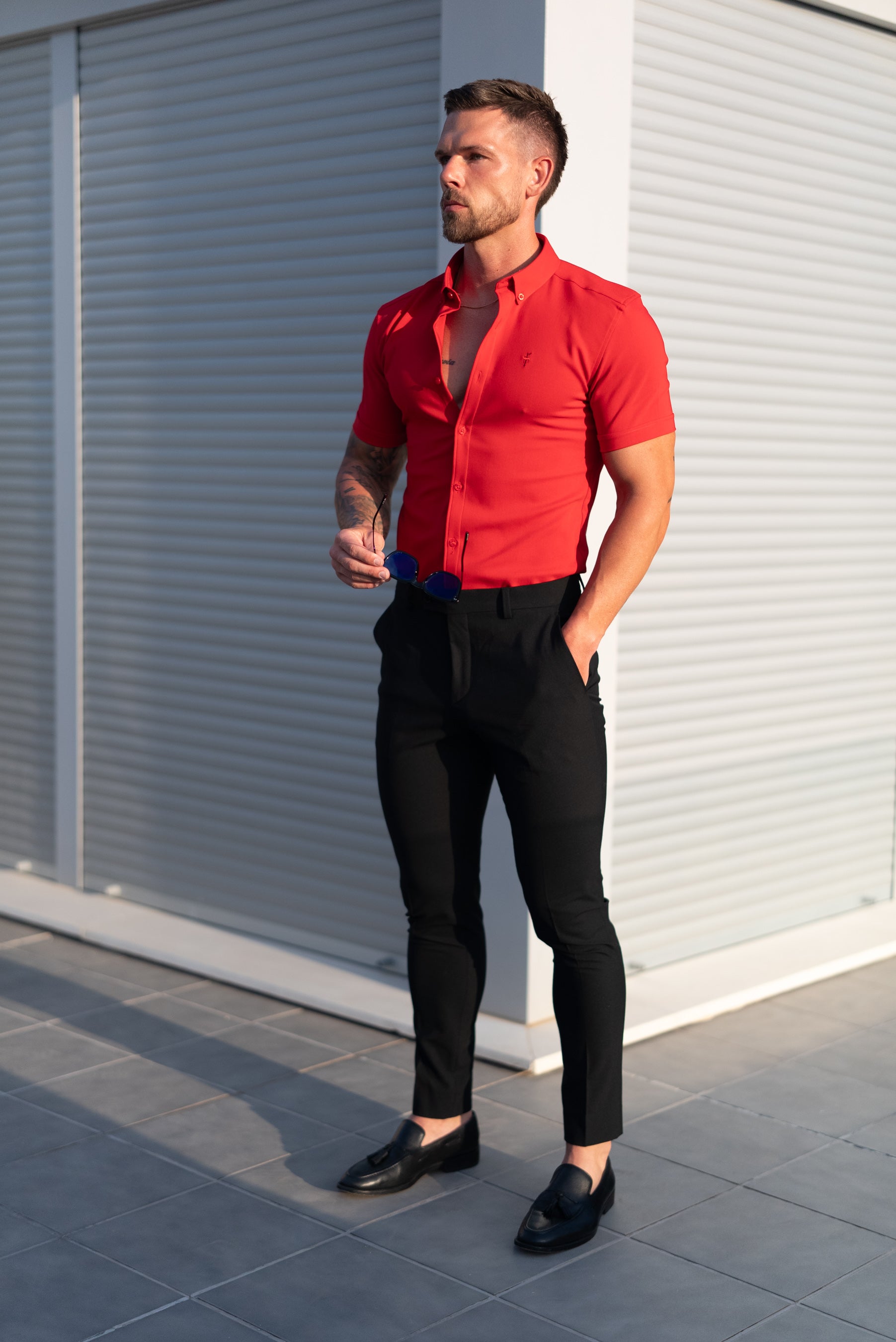 Super Slim SS Postbox Red Scuba with Button Down Collar - FS1189