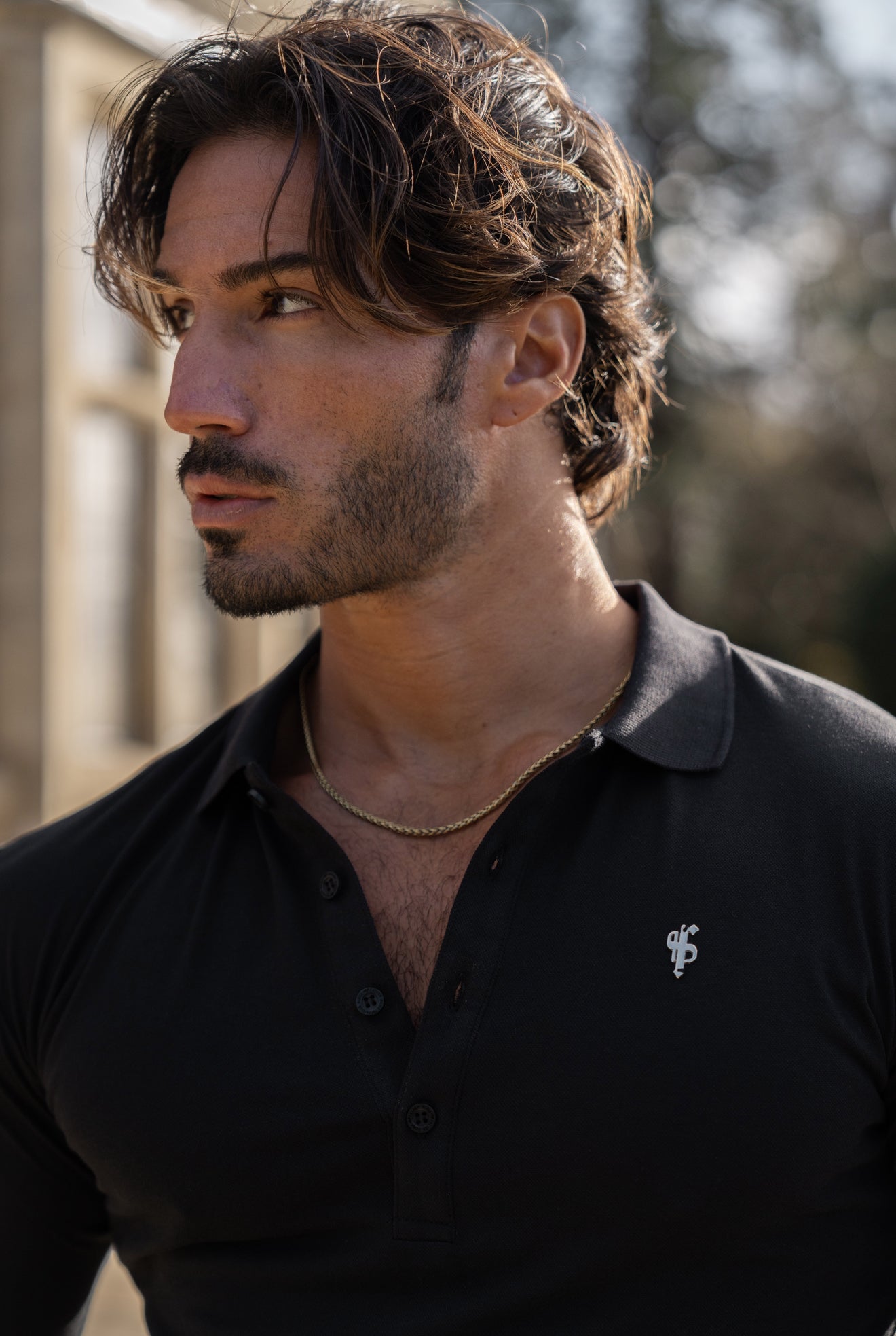 Black / Silver Polo Shirt Long Sleeve - FSH1396