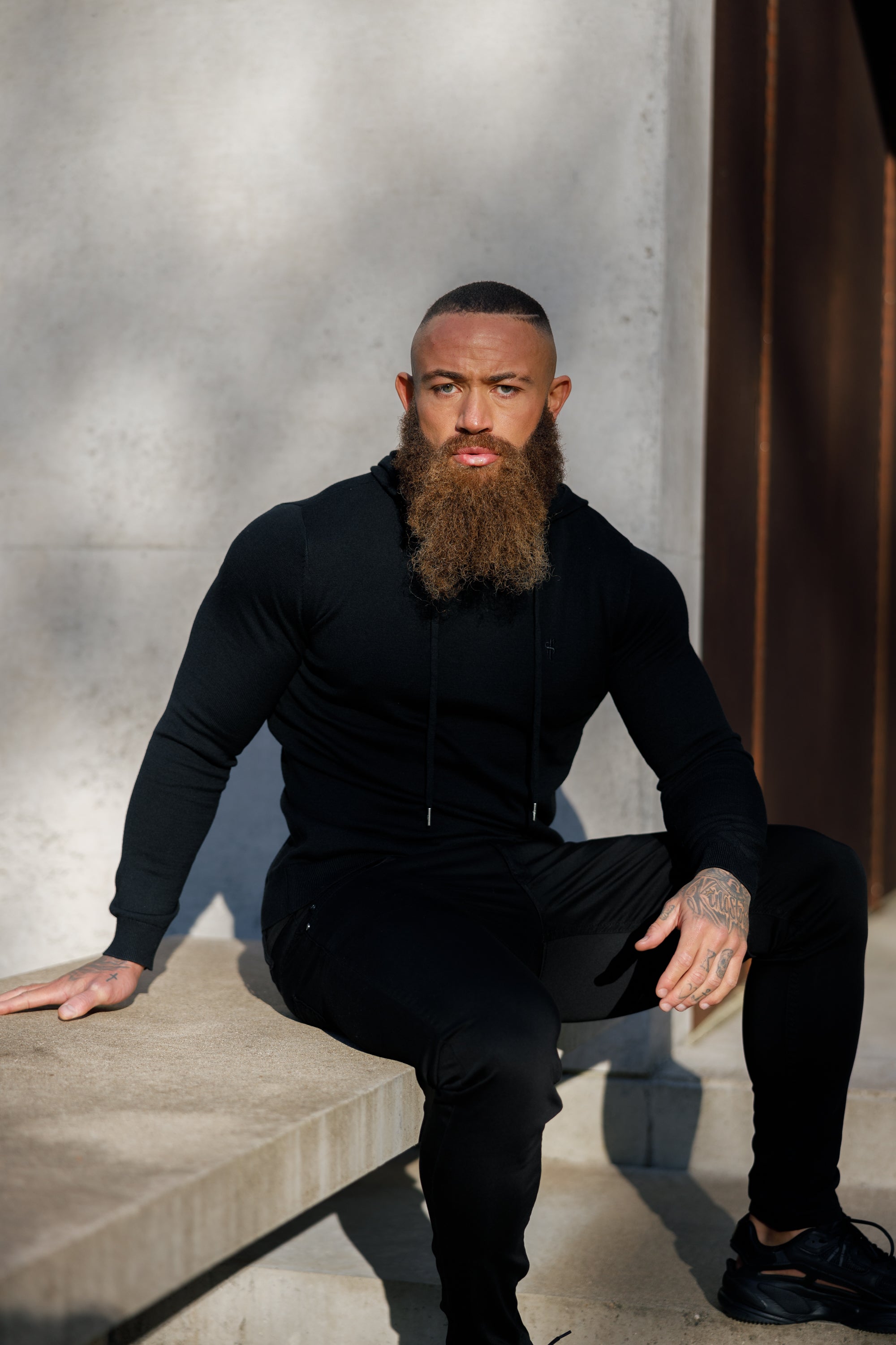 Black Knitted Overhead Hoodie - FSN115