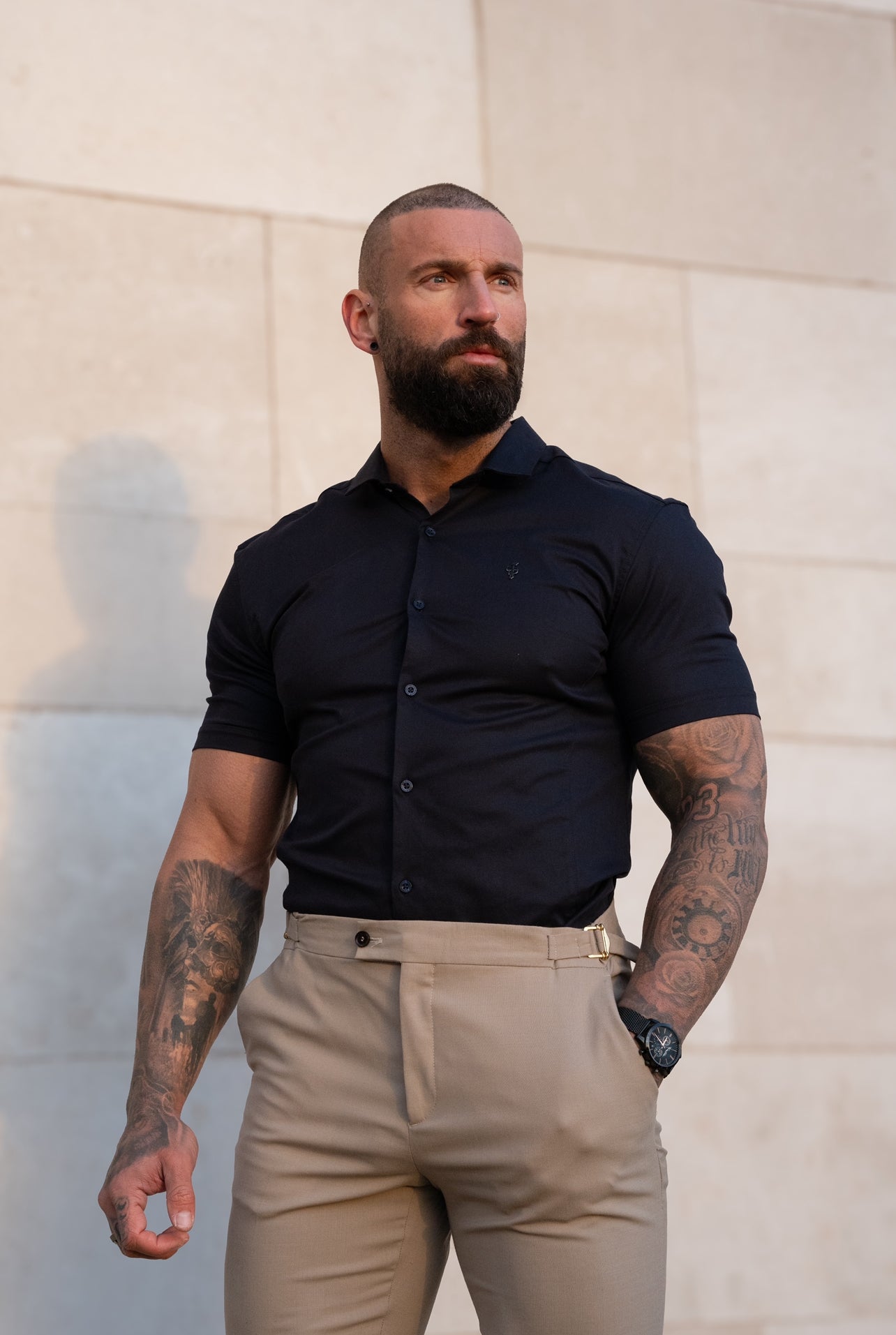 Super Slim Stretch Navy Side Panel Shirt SS - FS1139