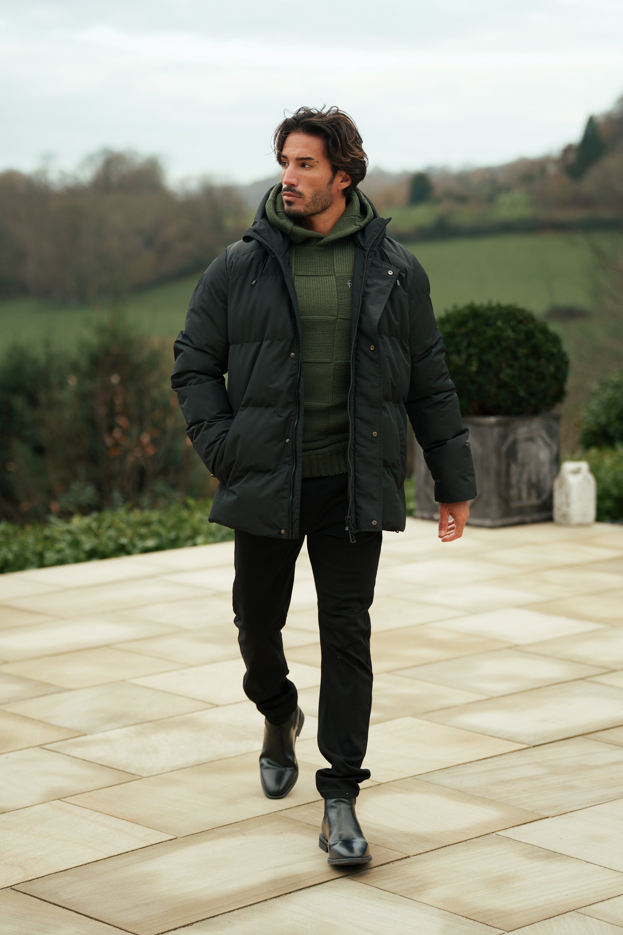 Black Padded Coat with Hood - FSN234