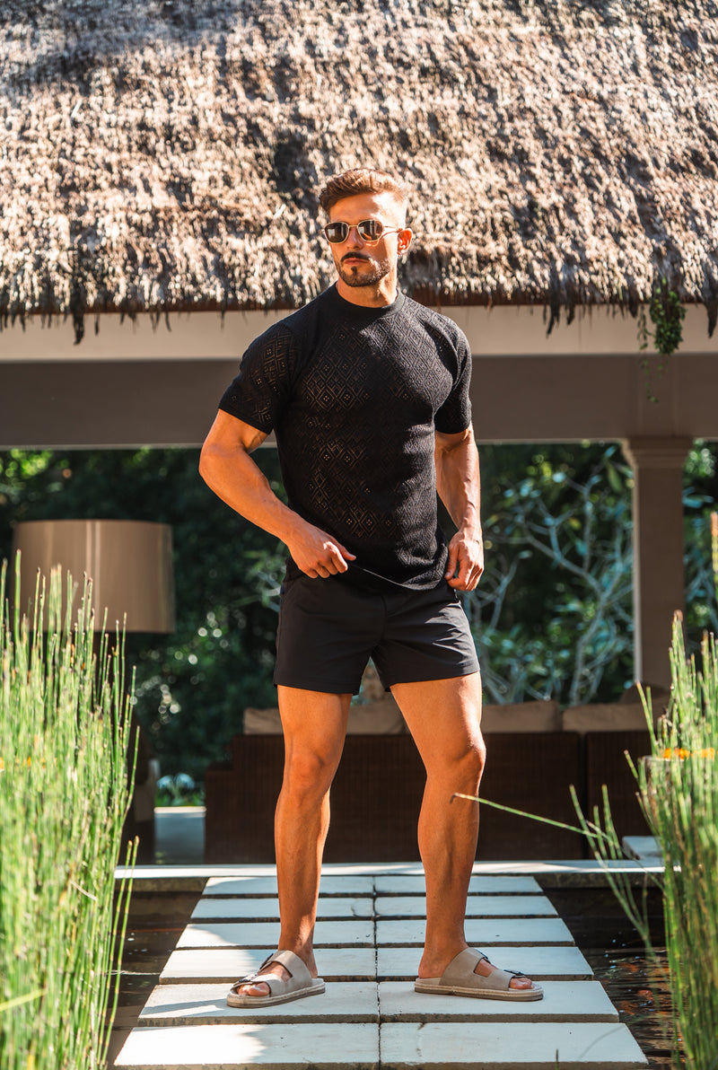 Father Sons Crochet Crew T-Shirt Black Short Sleeve - FSJ085