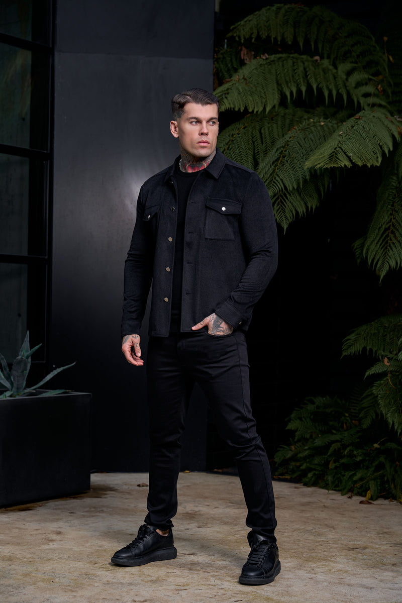 FS Brushed Button Up Plain Jacket Black - FSN182 (PRE ORDER 15TH DECEMBER) 