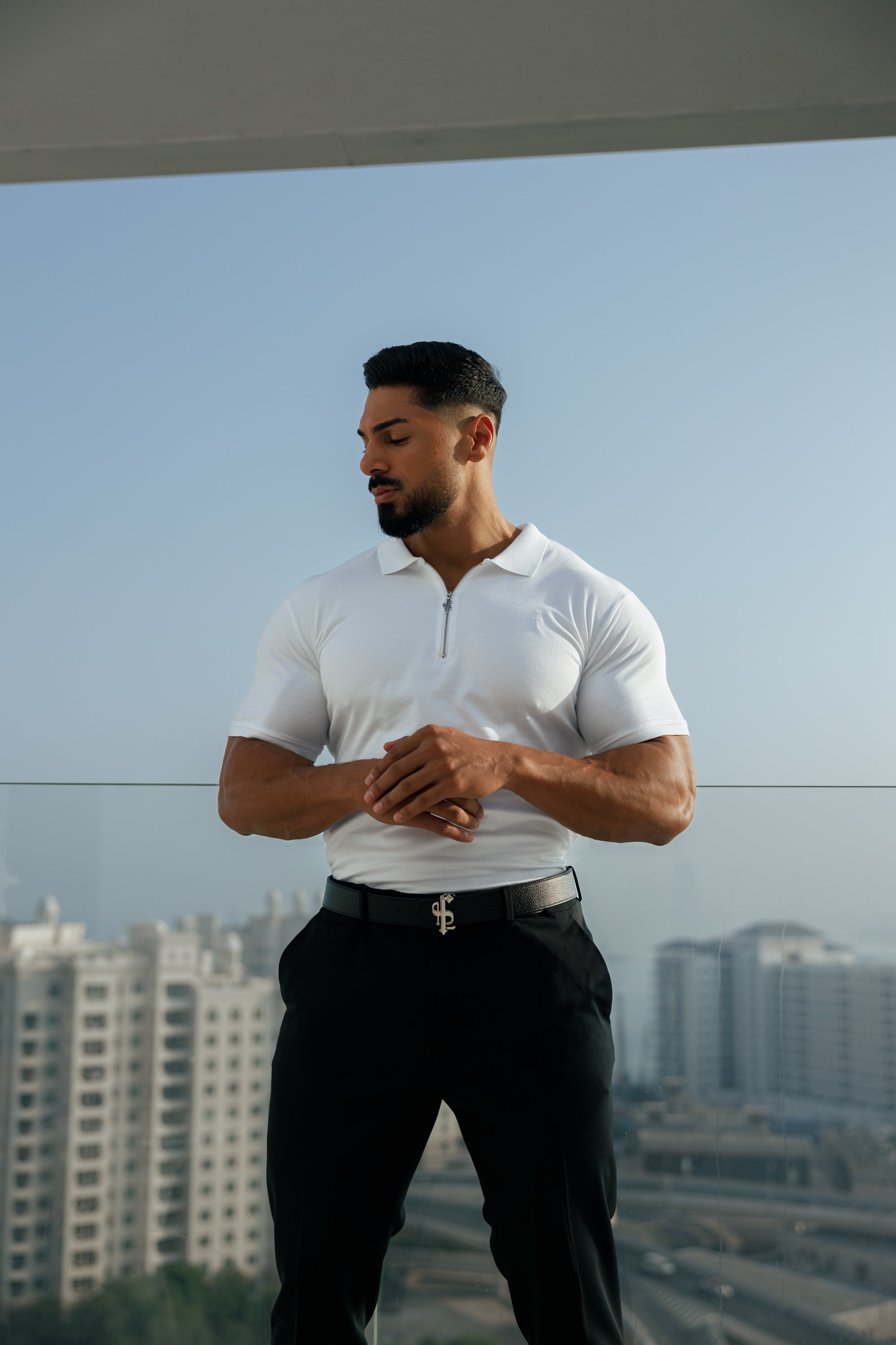 Classic White and Silver Zipped Polo Shirt - FSH853