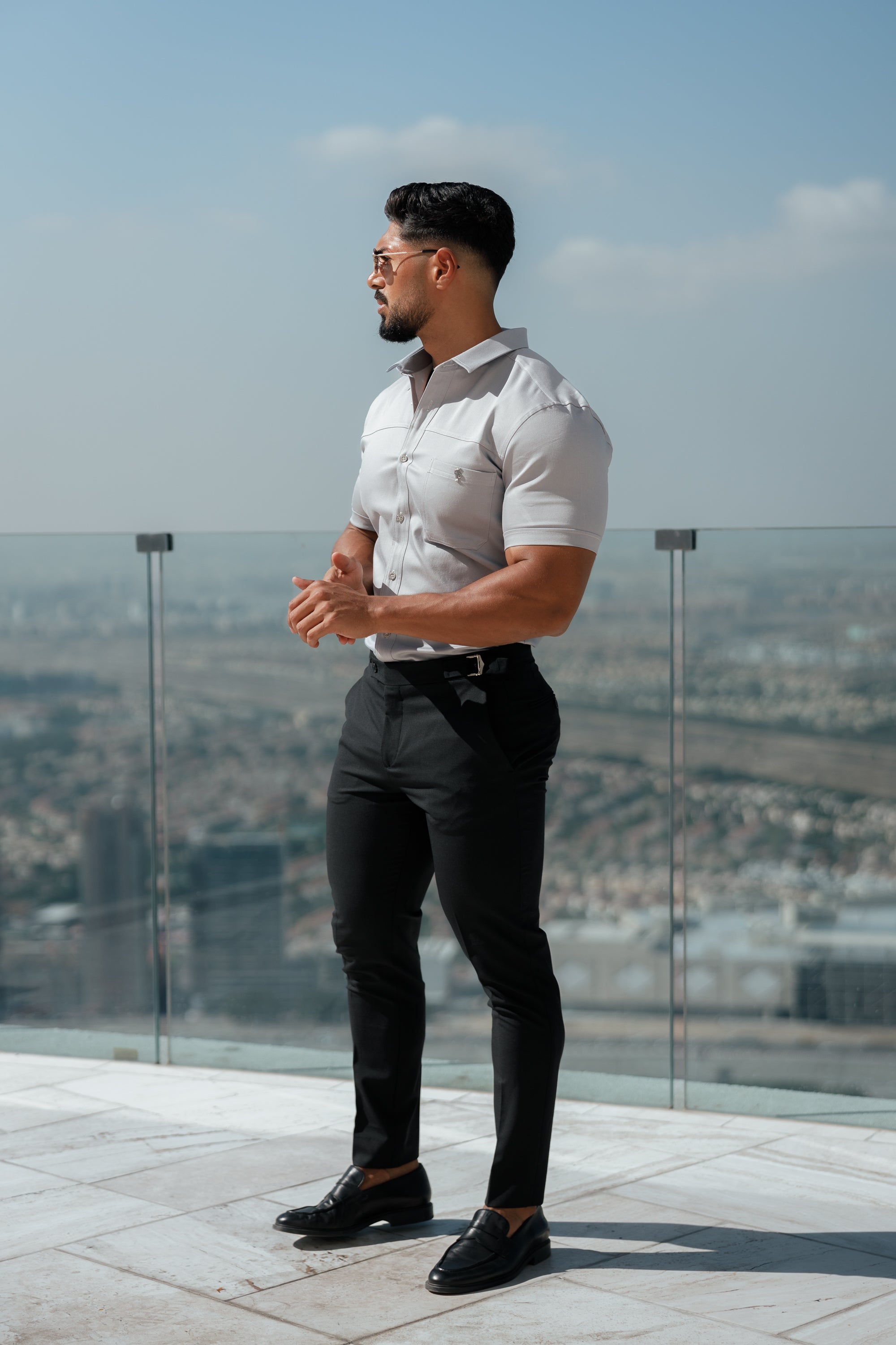 Father Sons Slim Formal Black Stretch Pants With Silver Waist Adjusters - FST013