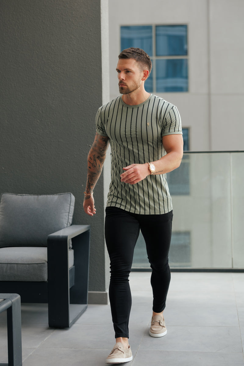 Father Sons Printed Olive / Black Stripe Fitted T Shirt - FSH1374
