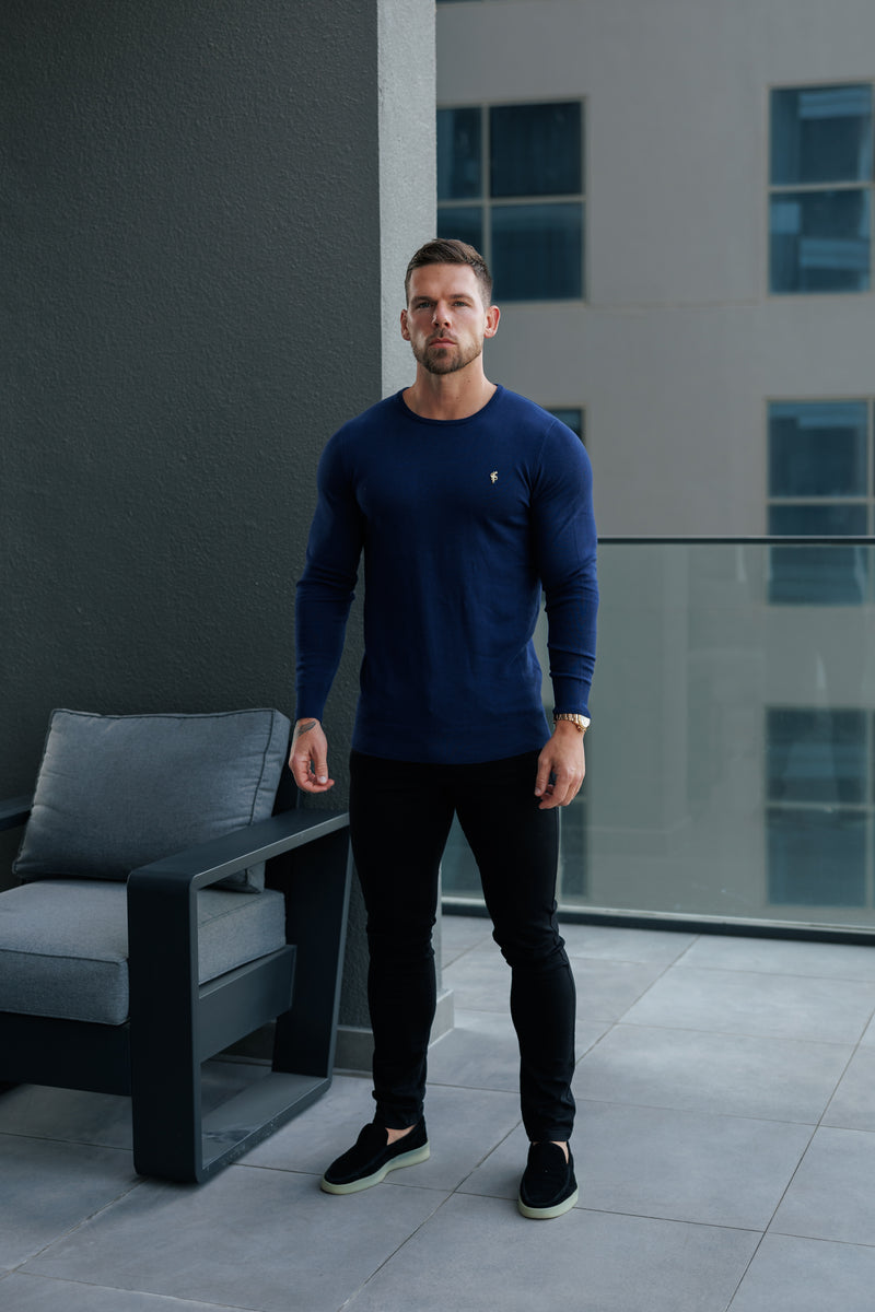 FS Navy Crew Neck Knitted Jumper With FS Branding -  FSN197