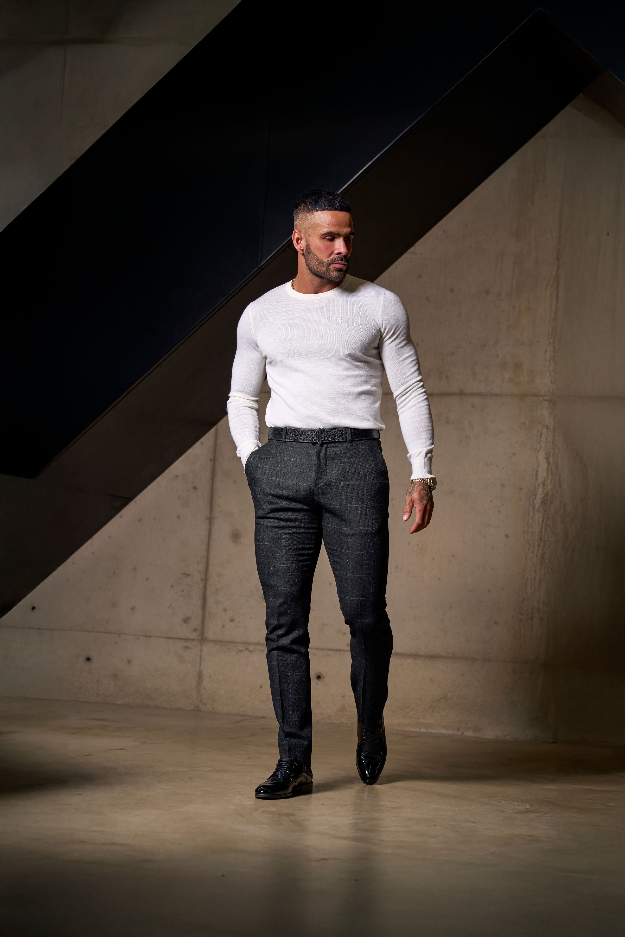 Father Sons Relaxed Formal Charcoal / Blue Check Pants - FSTR017 