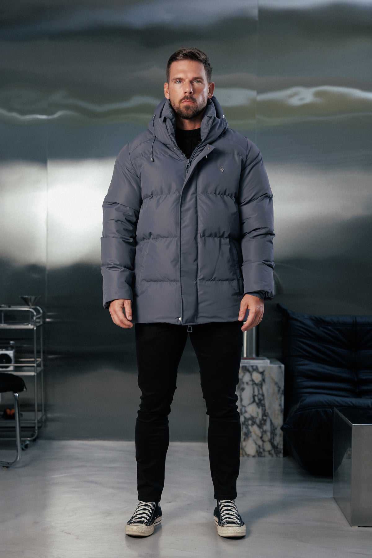 Gunmetal Padded Coat with Hood - FSN237 (PRE ORDER 24TH OCTOBER)