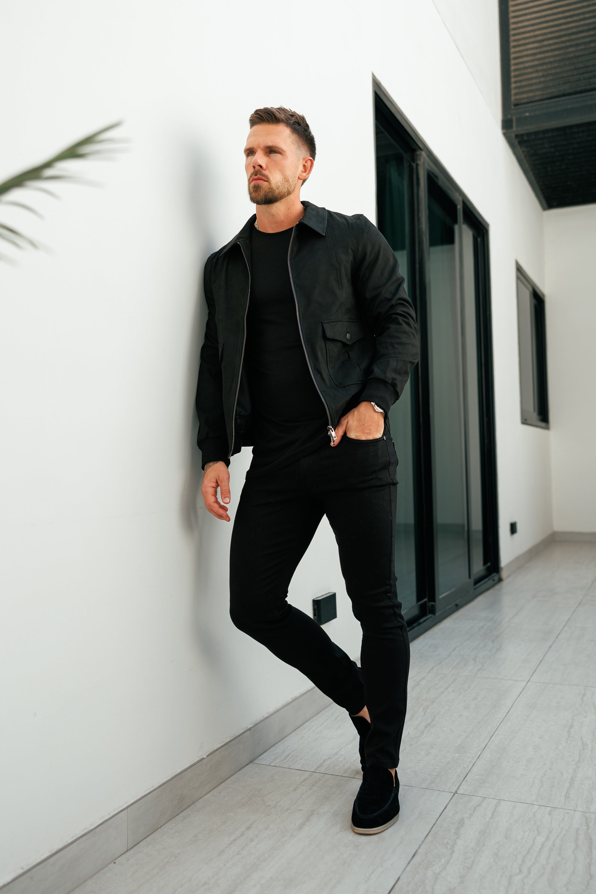 Suede Feel Black Bomber Jacket - FSN227