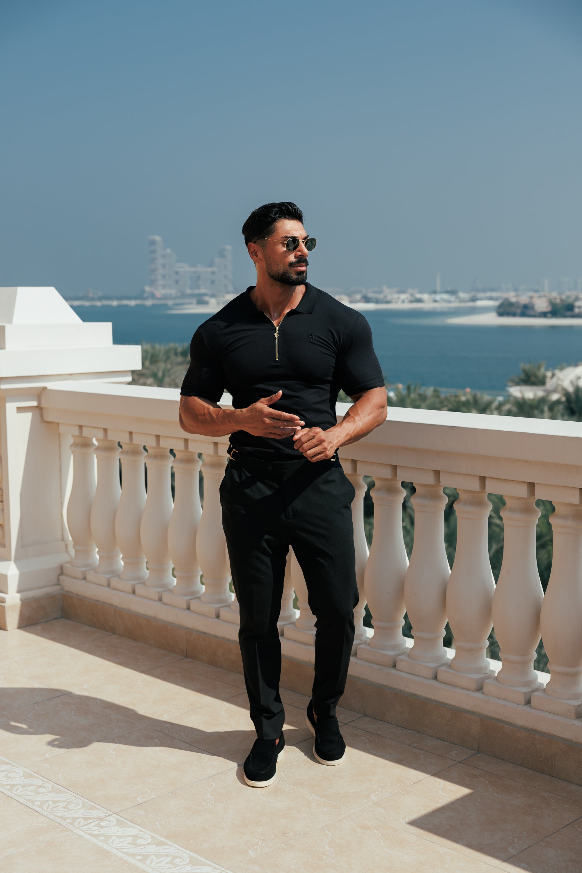 Classic Black and Gold Zipped Polo Shirt - FSH239