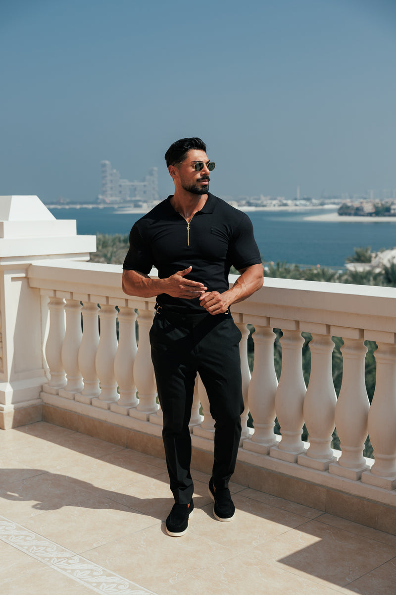 Father Sons Classic Black and Gold Zipped Polo Shirt - FSH239