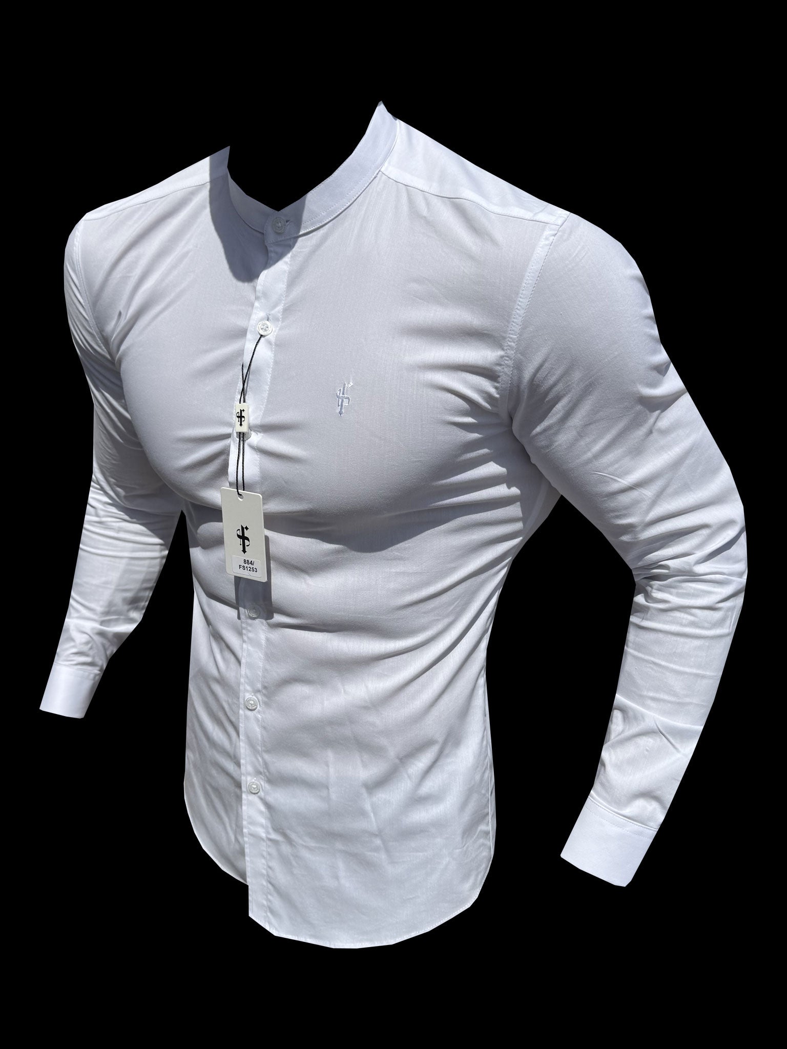 Athena Muscle Fit Advanced Stretch White Grandad Collar Shirt  - FS1253