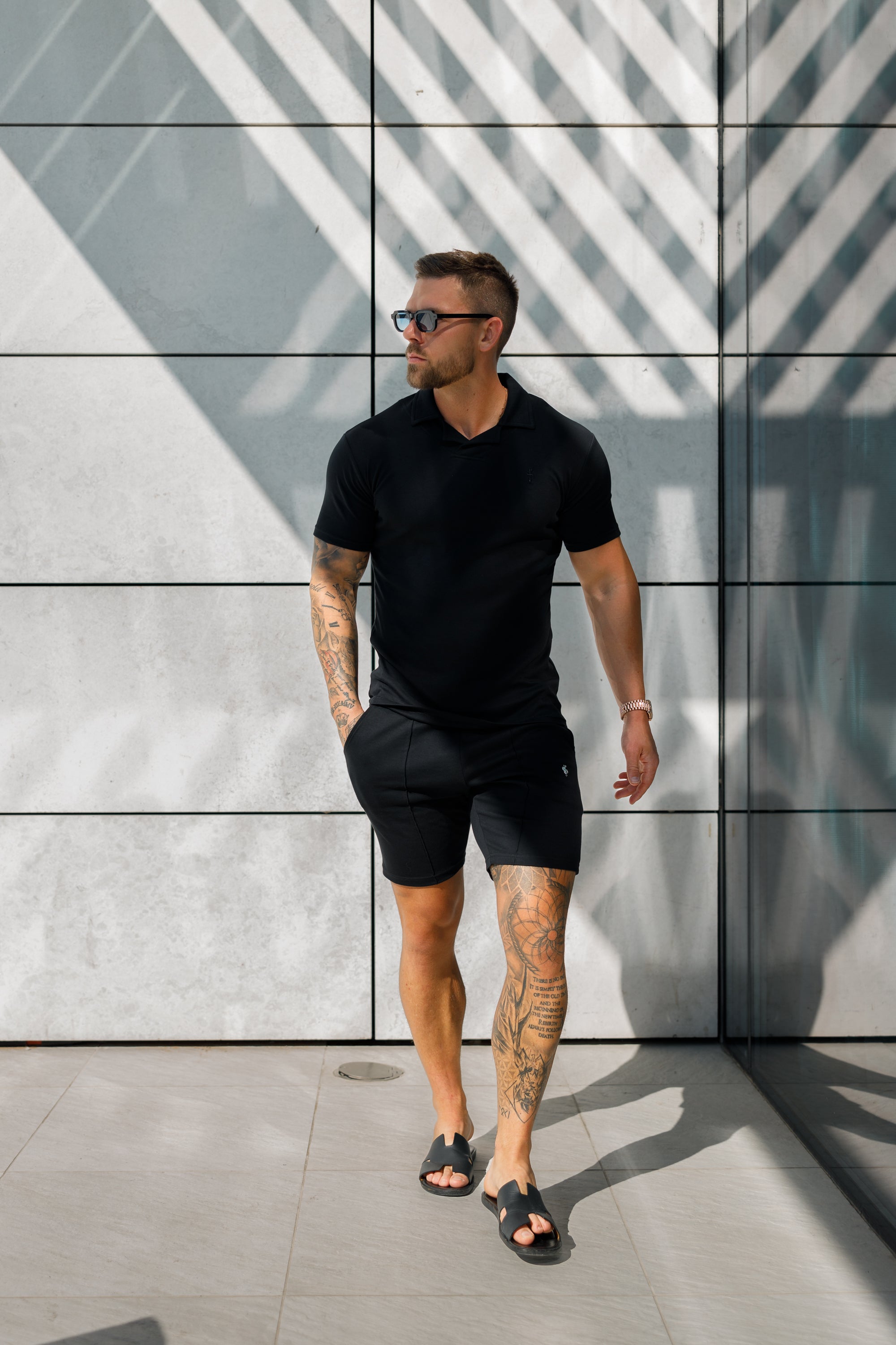 Classic Black Polo Shirt With Revere Collar - FSH1060