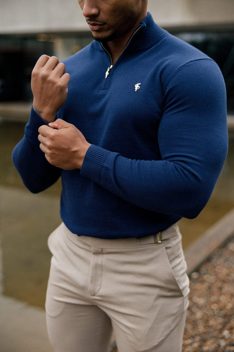 FS Navy Funnel Neck Knitted Jumper With FS Branding -  FSN191