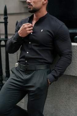 Father Sons Super Slim Scuba Black / Silver Long Sleeve Stretch with Grandad Collar - FS1191