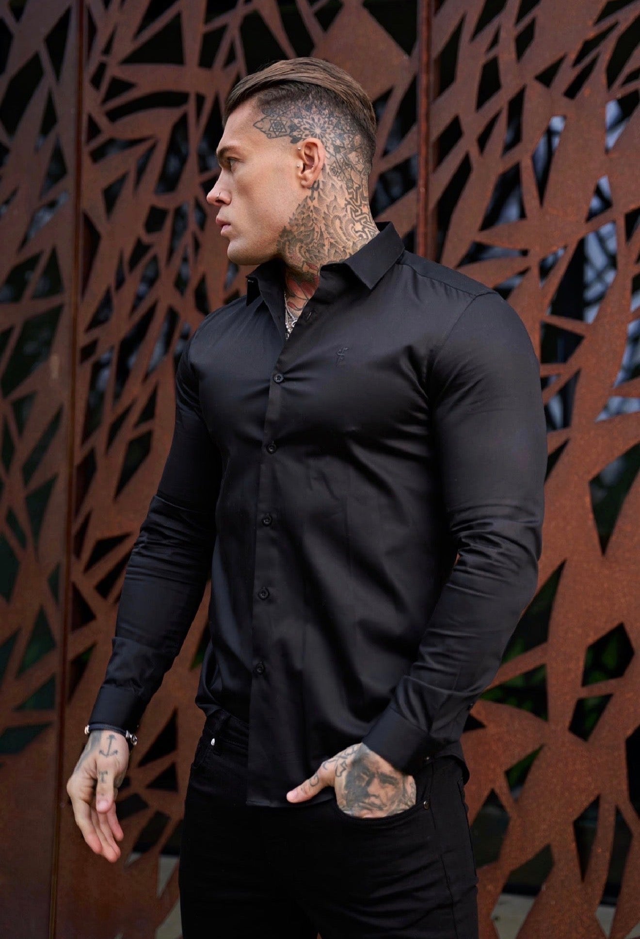 Eros Classic Fit Stretch Black Cutaway Collar Shirt  - FS1246