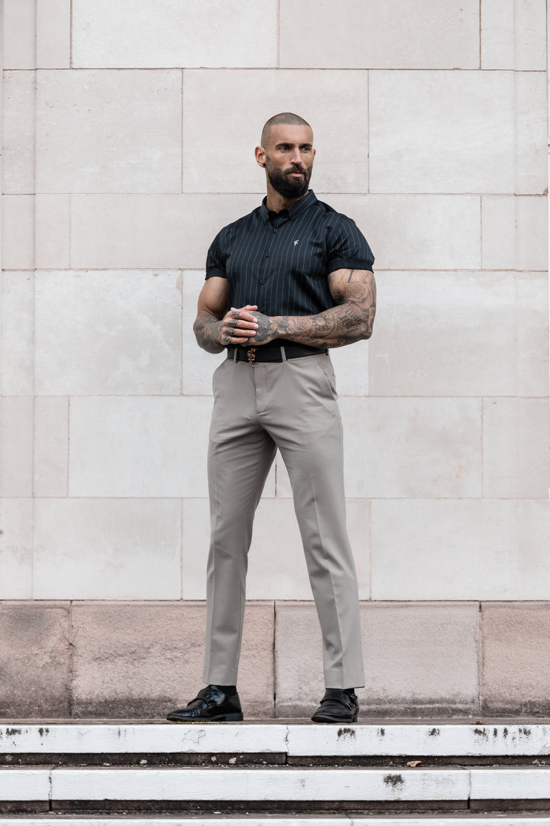 Father Sons Classic Black / Grey Woven Sateen Stripe Short Sleeve - FS992 (PRE ORDER 15TH MAY)