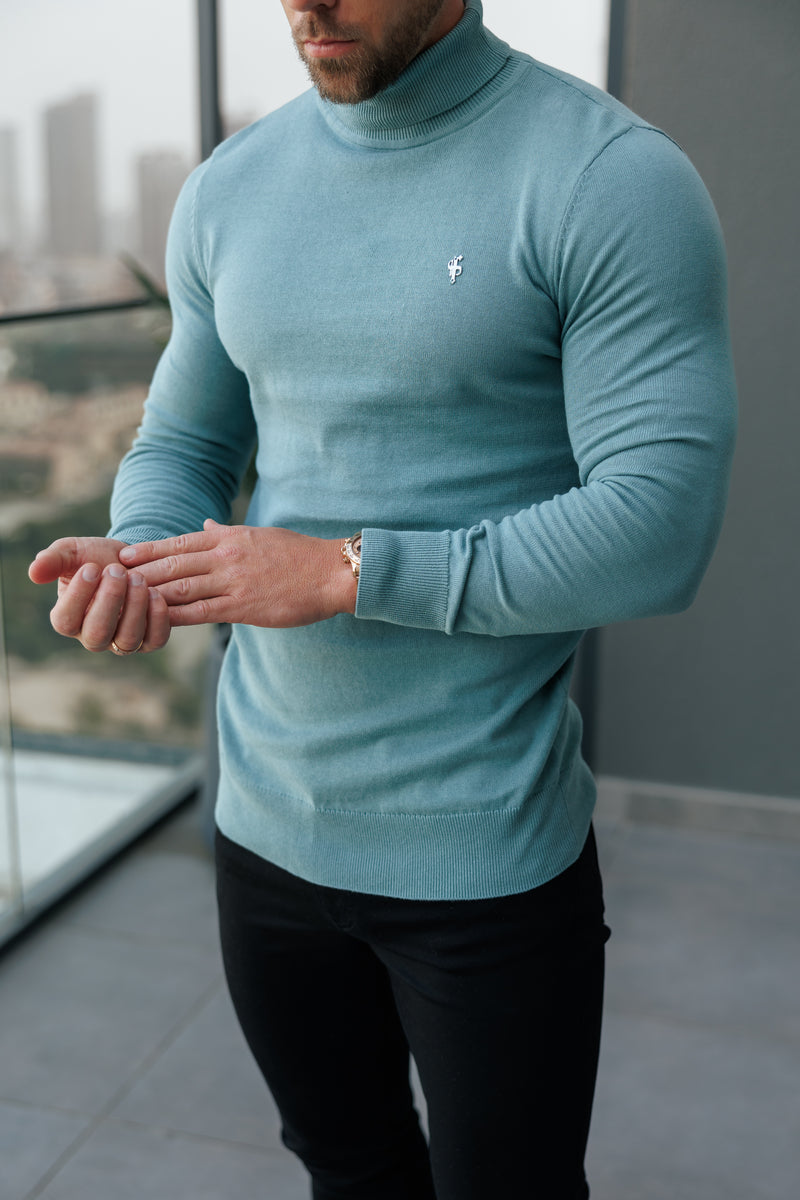 FS Teal Roll Neck Knitted Jumper With FS Branding -  FSN205